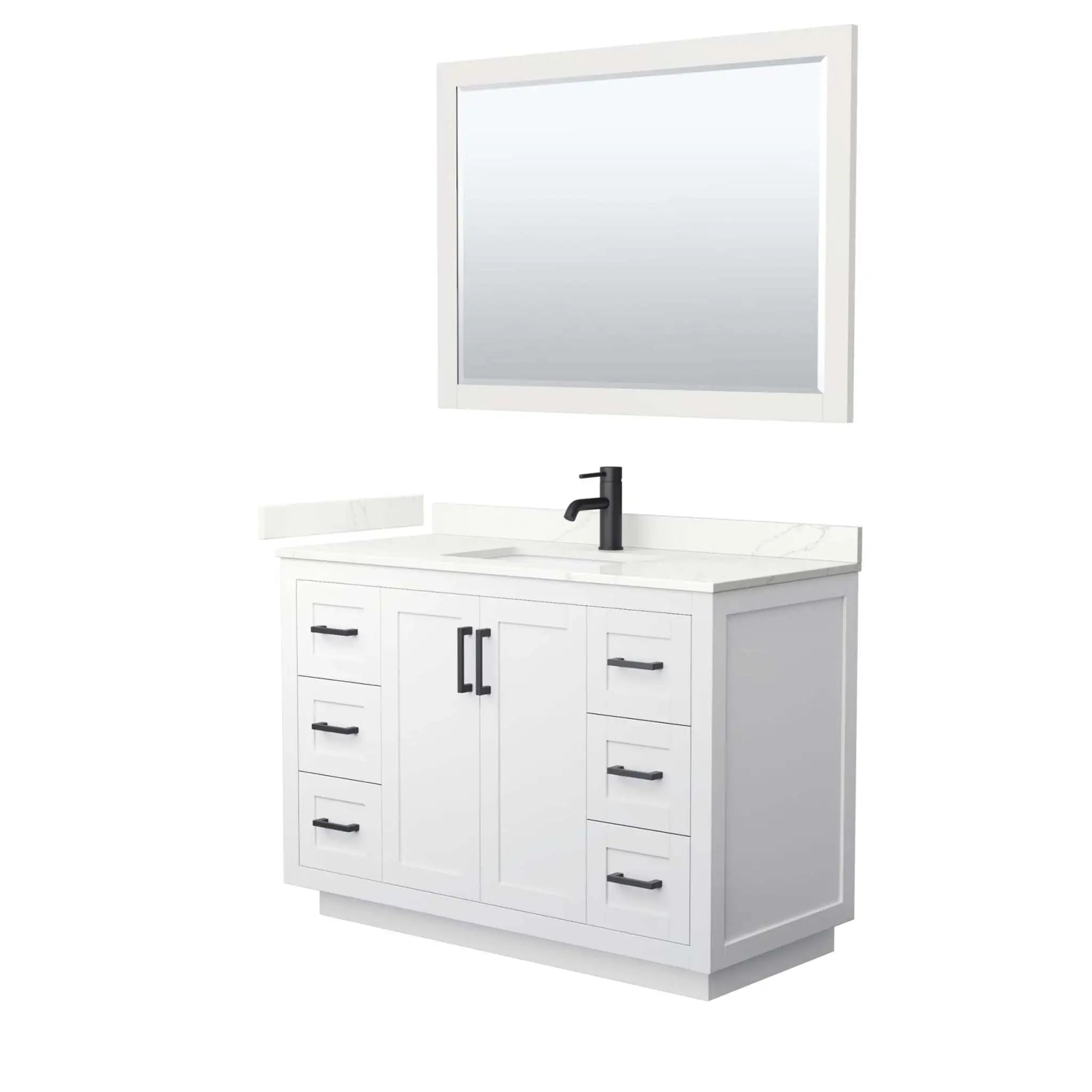 48" Miranda Single Bathroom Vanity in White with Matte Black Trim & 46" Mirror by Wyndham