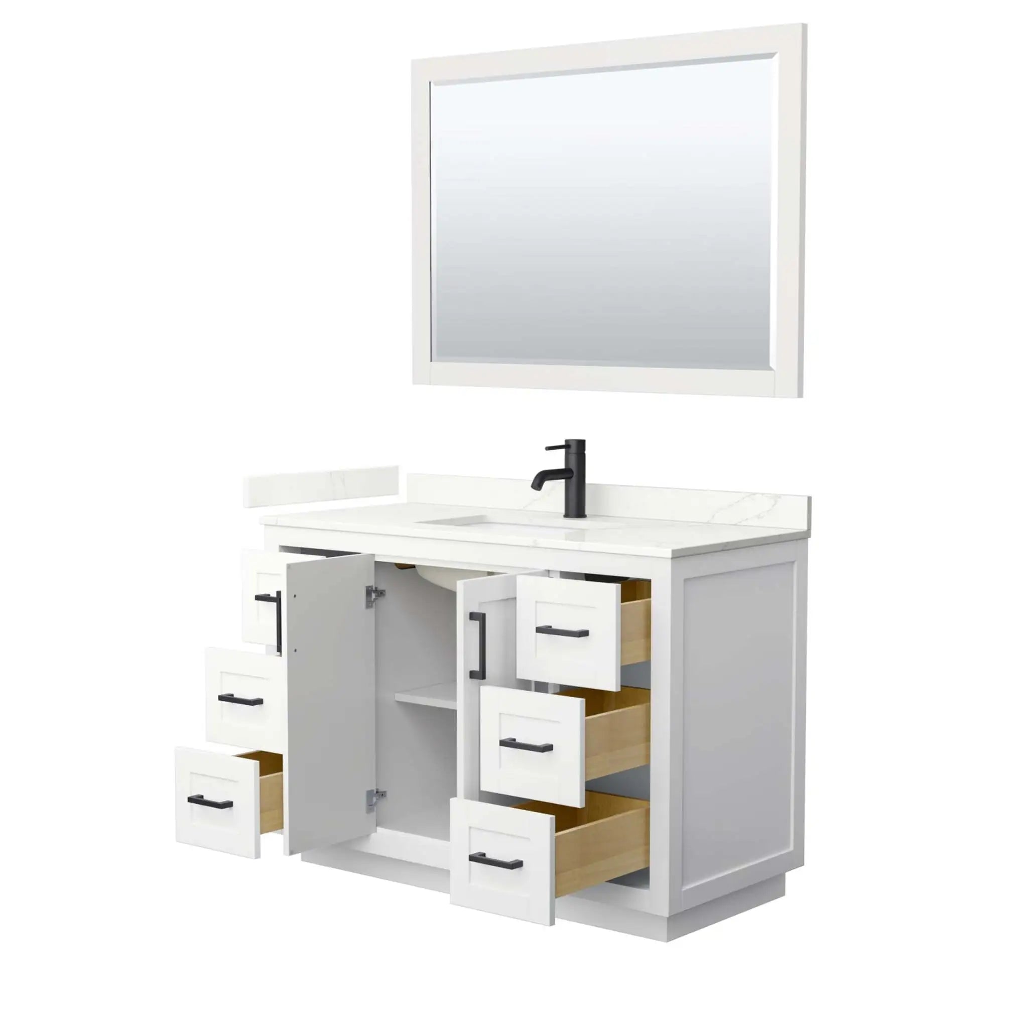 48" Miranda Single Bathroom Vanity in White with Matte Black Trim & 46" Mirror by Wyndham