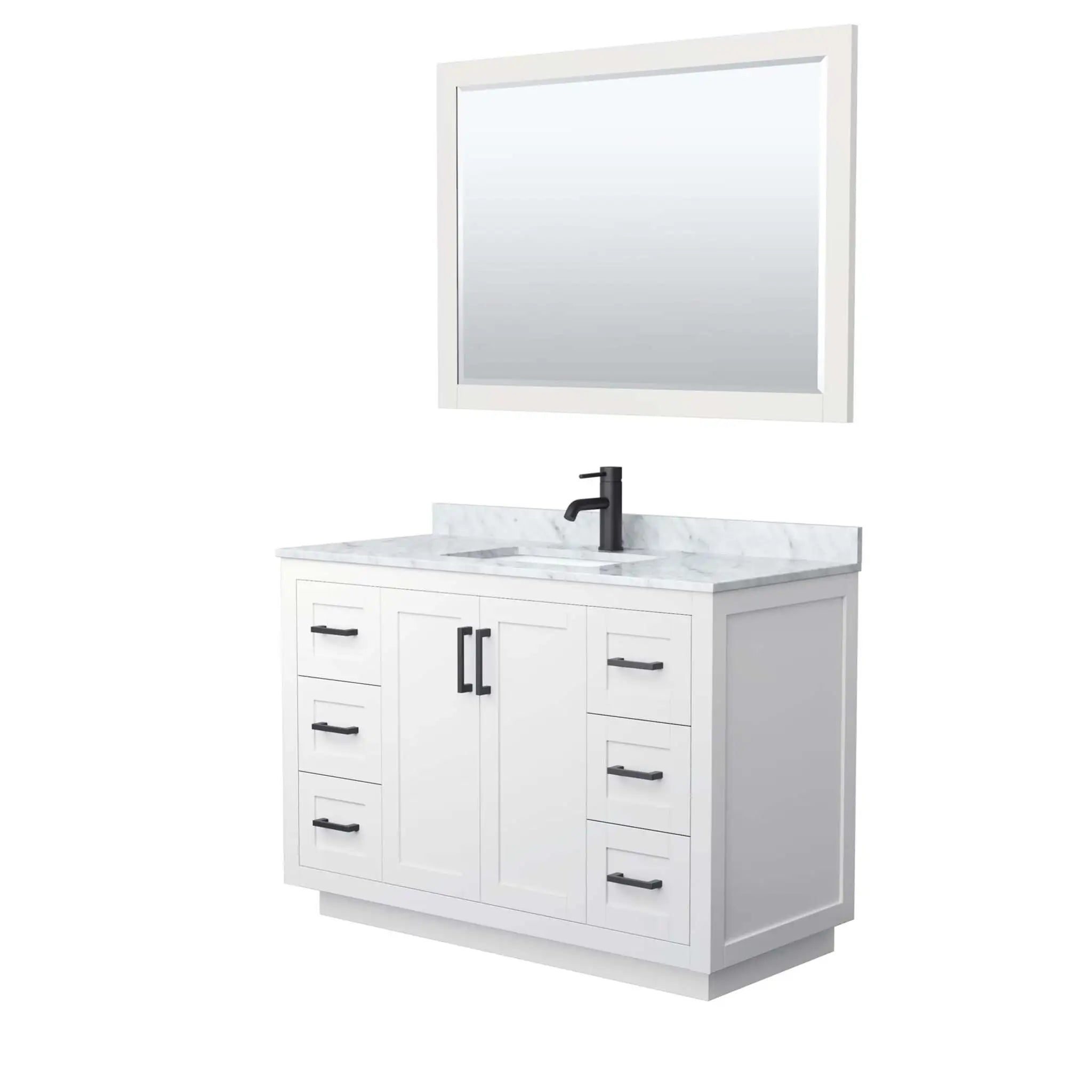 48" Miranda Single Bathroom Vanity in White with Matte Black Trim & 46" Mirror by Wyndham