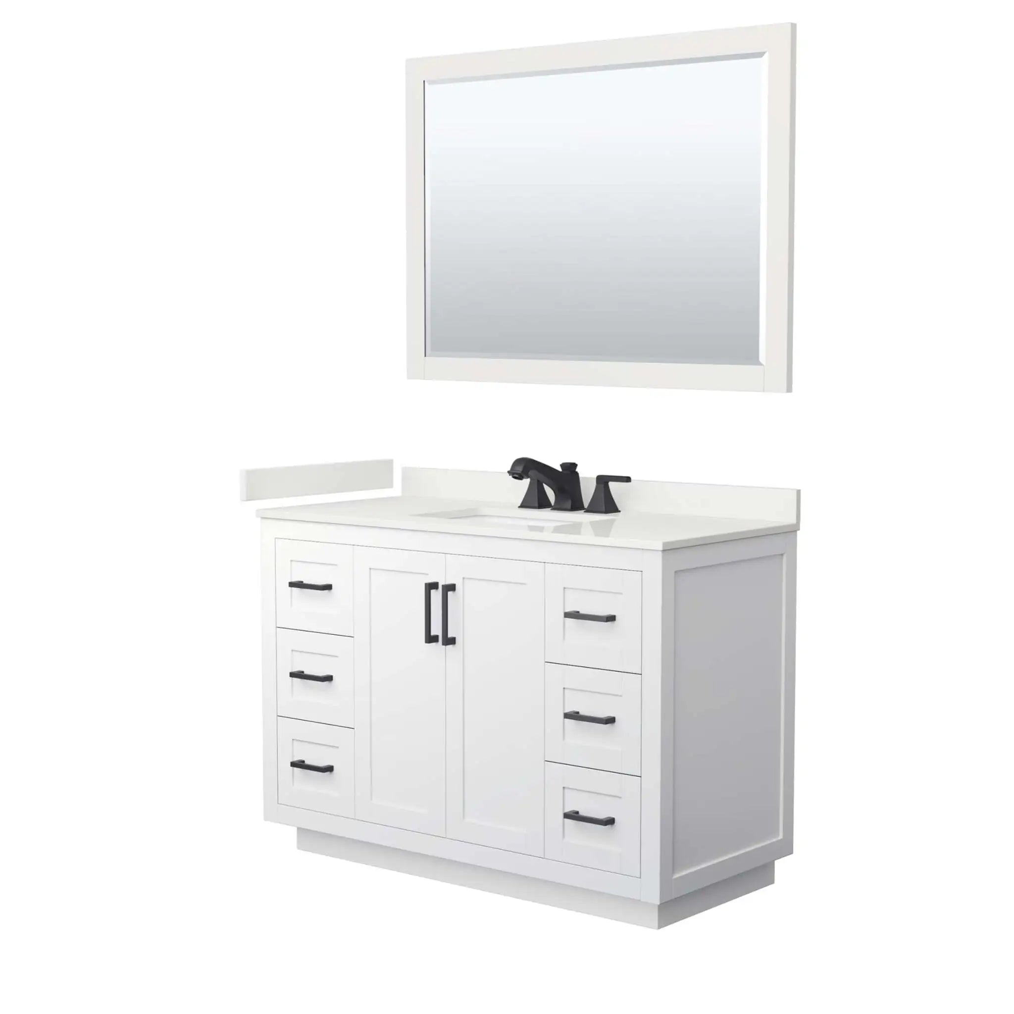 48" Miranda Single Bathroom Vanity in White with Matte Black Trim & 46" Mirror by Wyndham