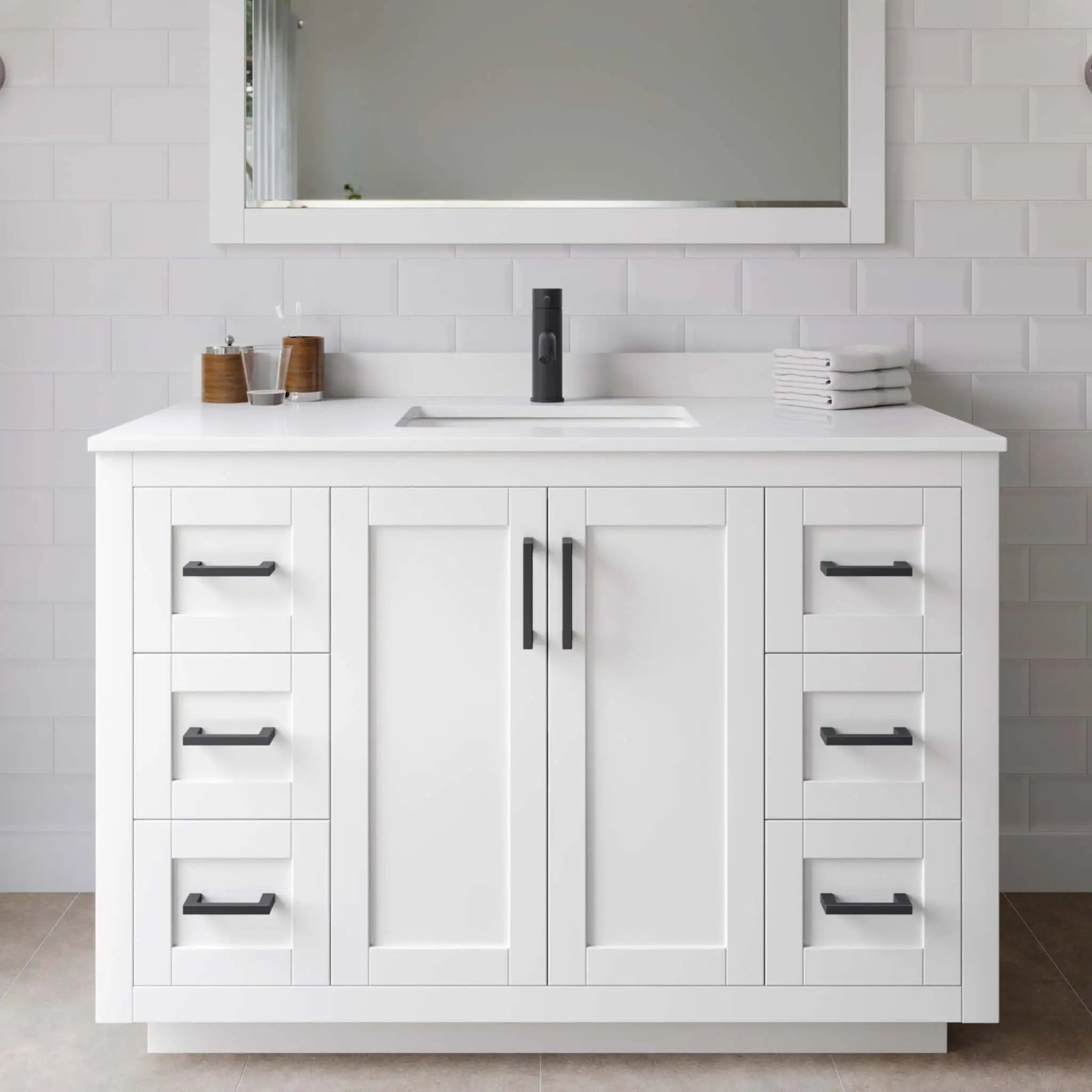 48" Miranda Single Bathroom Vanity in White with Matte Black Trim by Wyndham