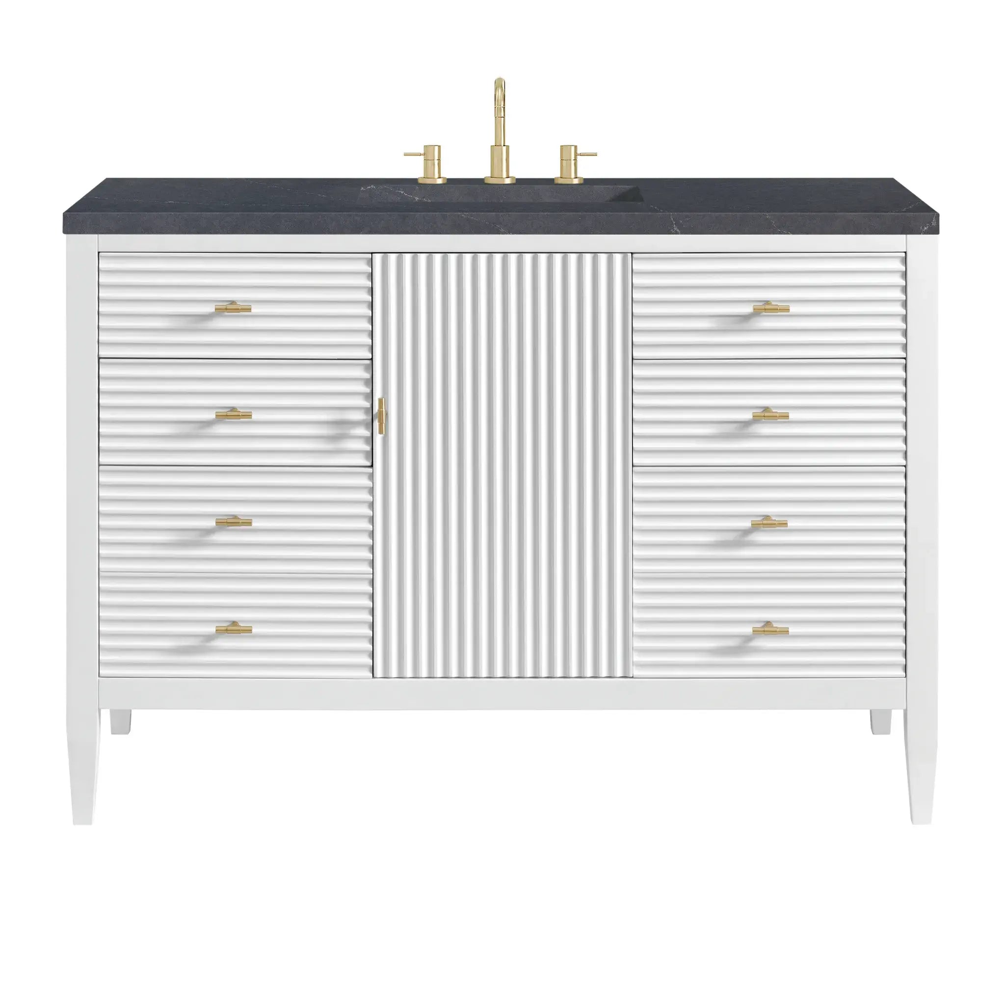 48" Myrrin Single Vanity in Bright White-Charcoal Soapstone Silestone-8" Widespread image