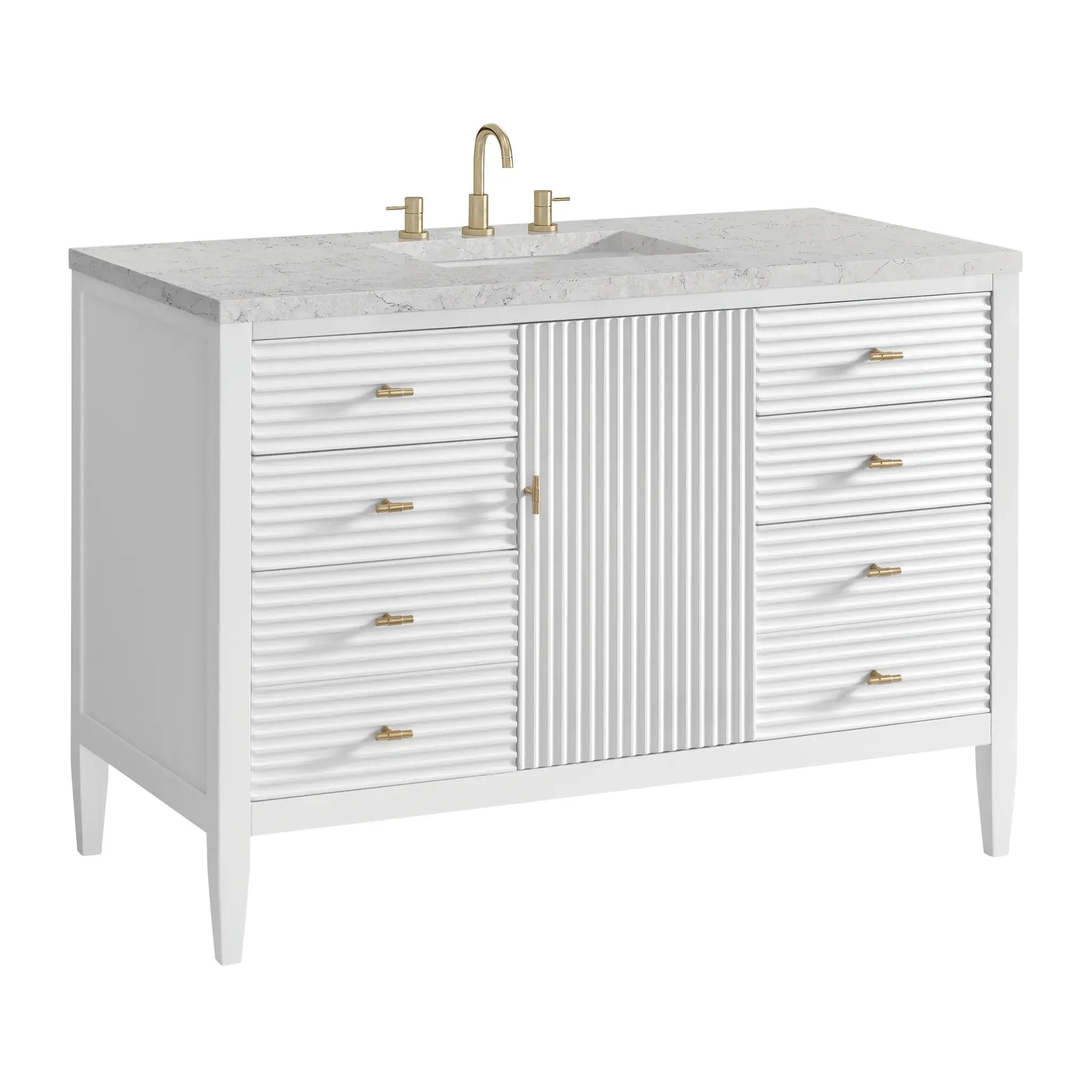 48" Myrrin Single Vanity in Bright White-Eternal Jasmine Pearl Silestone-8" Widespread image 9
