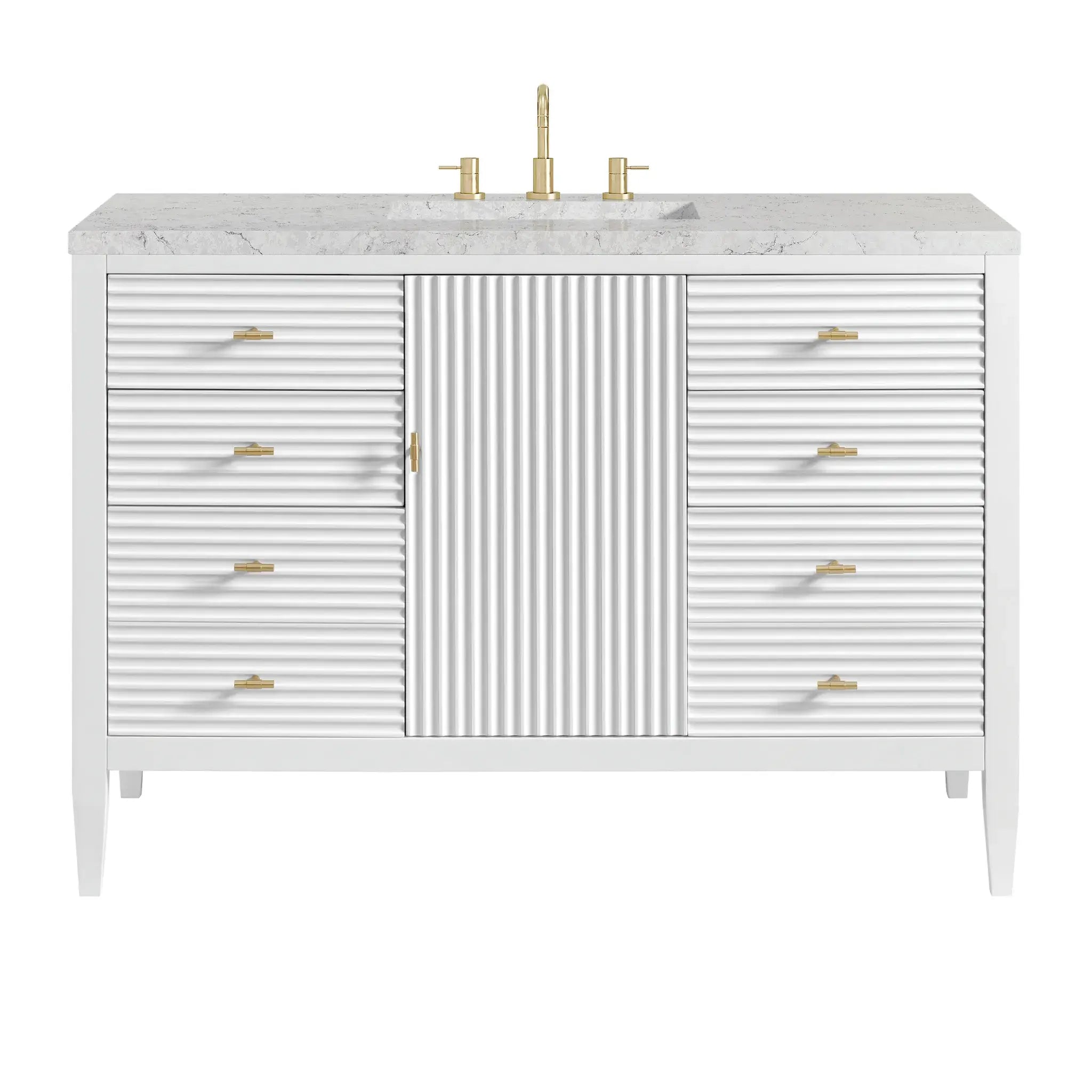 48" Myrrin Single Vanity in Bright White-Eternal Jasmine Pearl Silestone-8" Widespread image