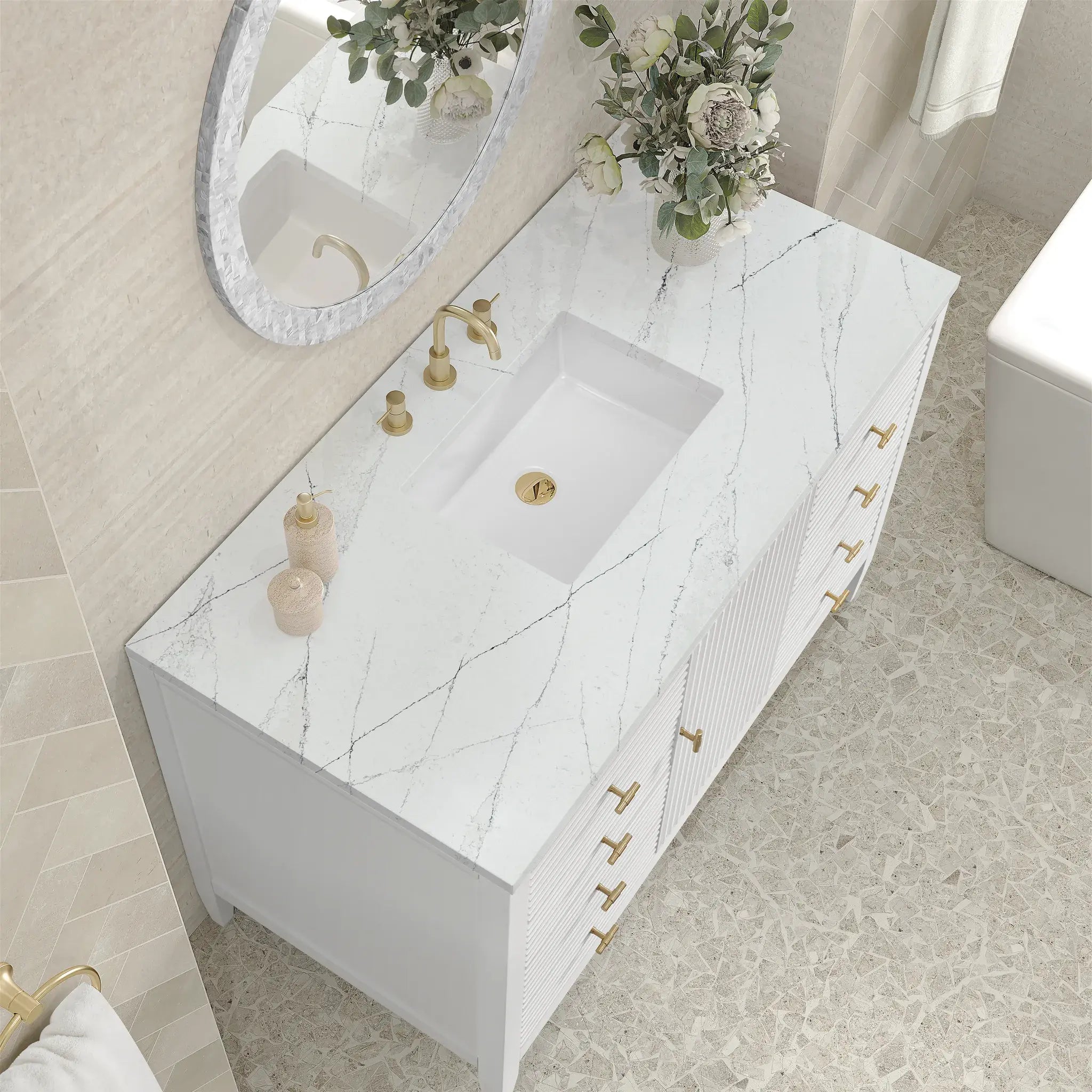 48" Myrrin Single Vanity in Bright White-Ethereal Noctis Silestone-8" Widespread image 6