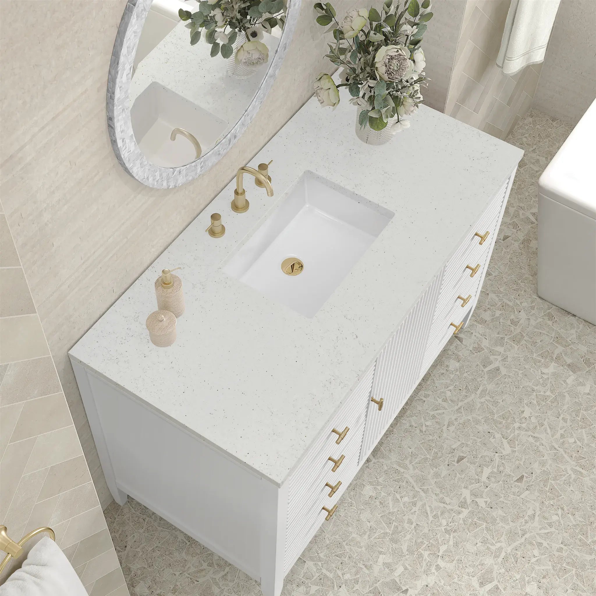 48" Myrrin Single Vanity in Bright White-Lime Delight Silestone-8" Widespread image 6