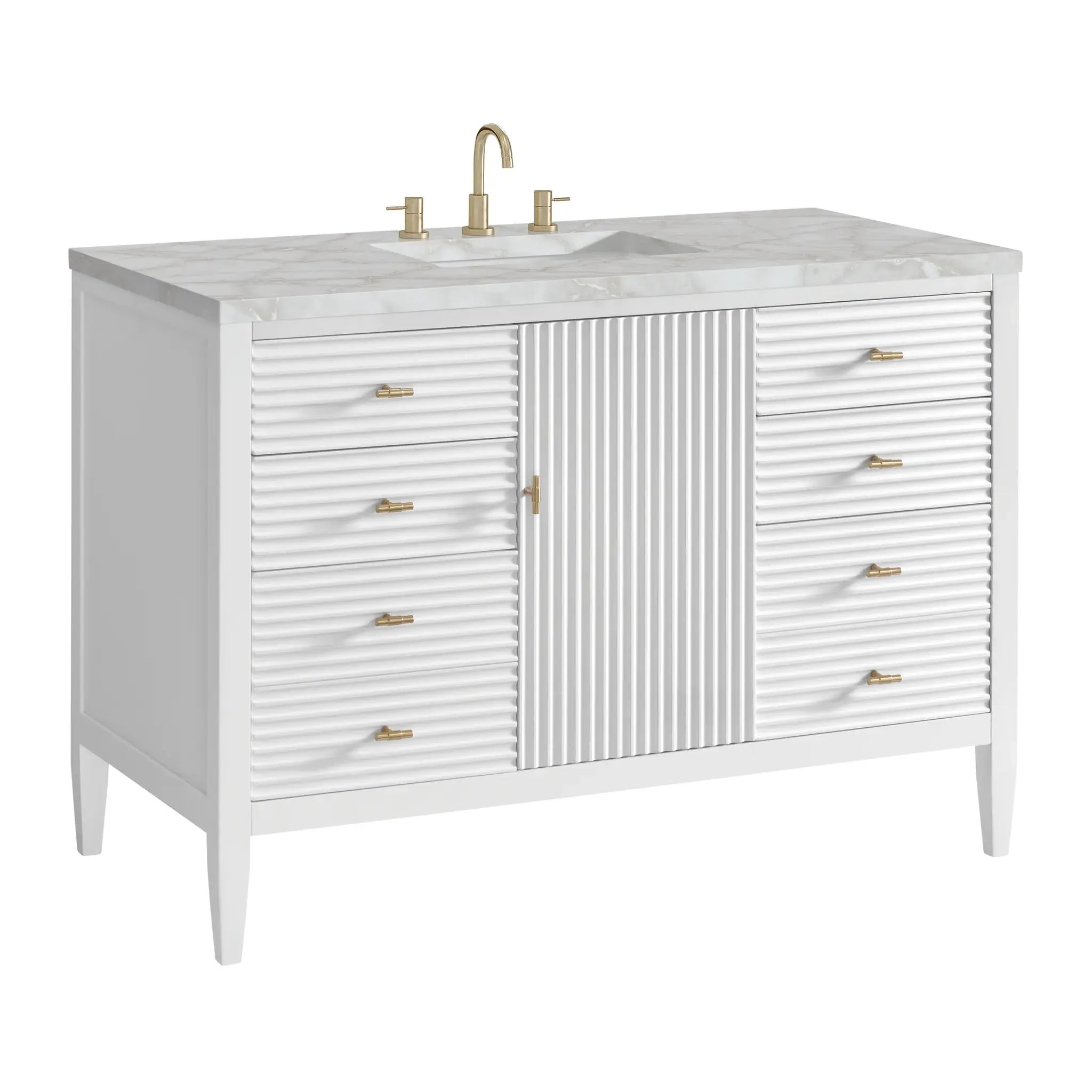 48" Myrrin Single Vanity in Bright White-Victorian Silver Silestone-8" Widespread image 9
