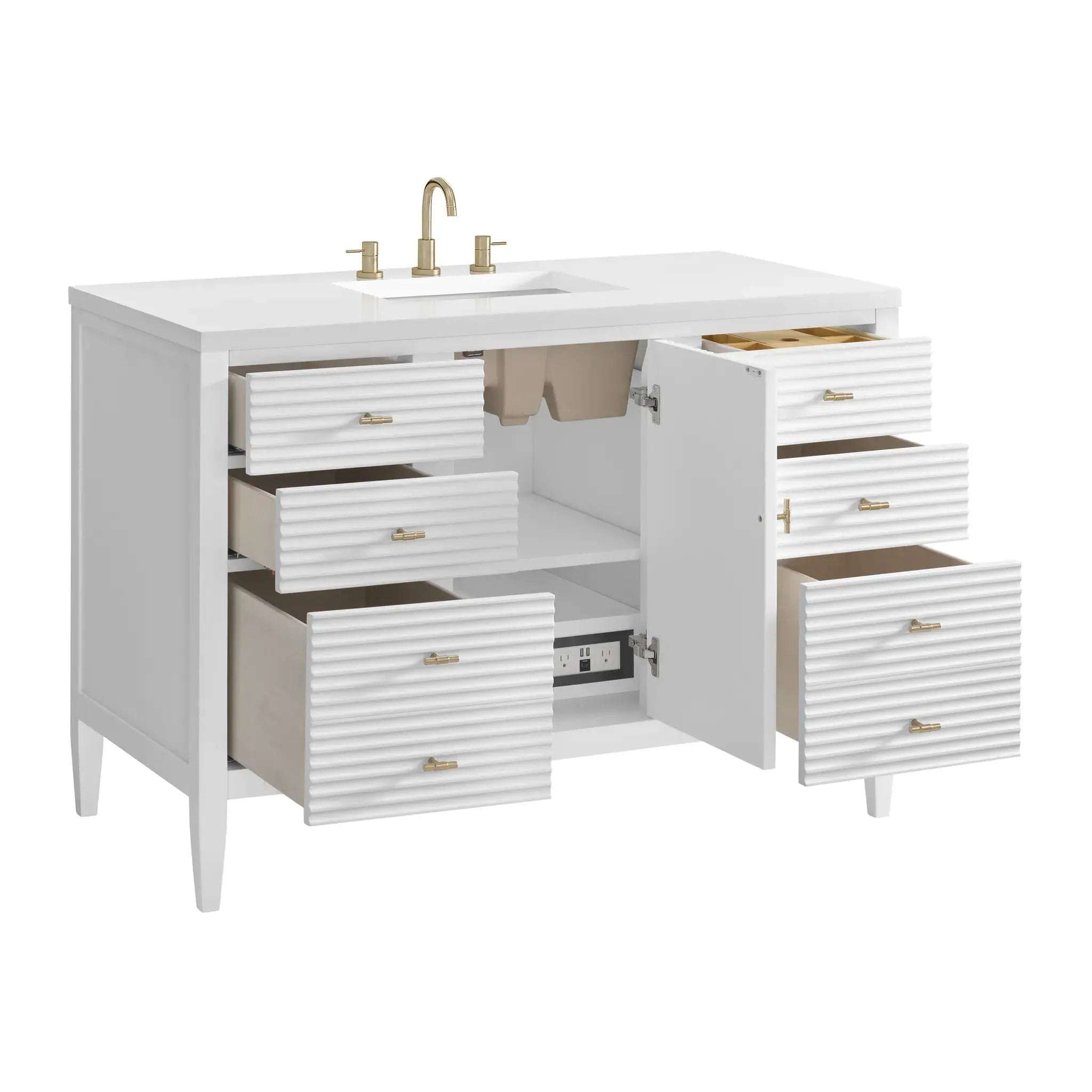 48" Myrrin Single Vanity in Bright White-White Zeus Silestone-8" Widespread image 9