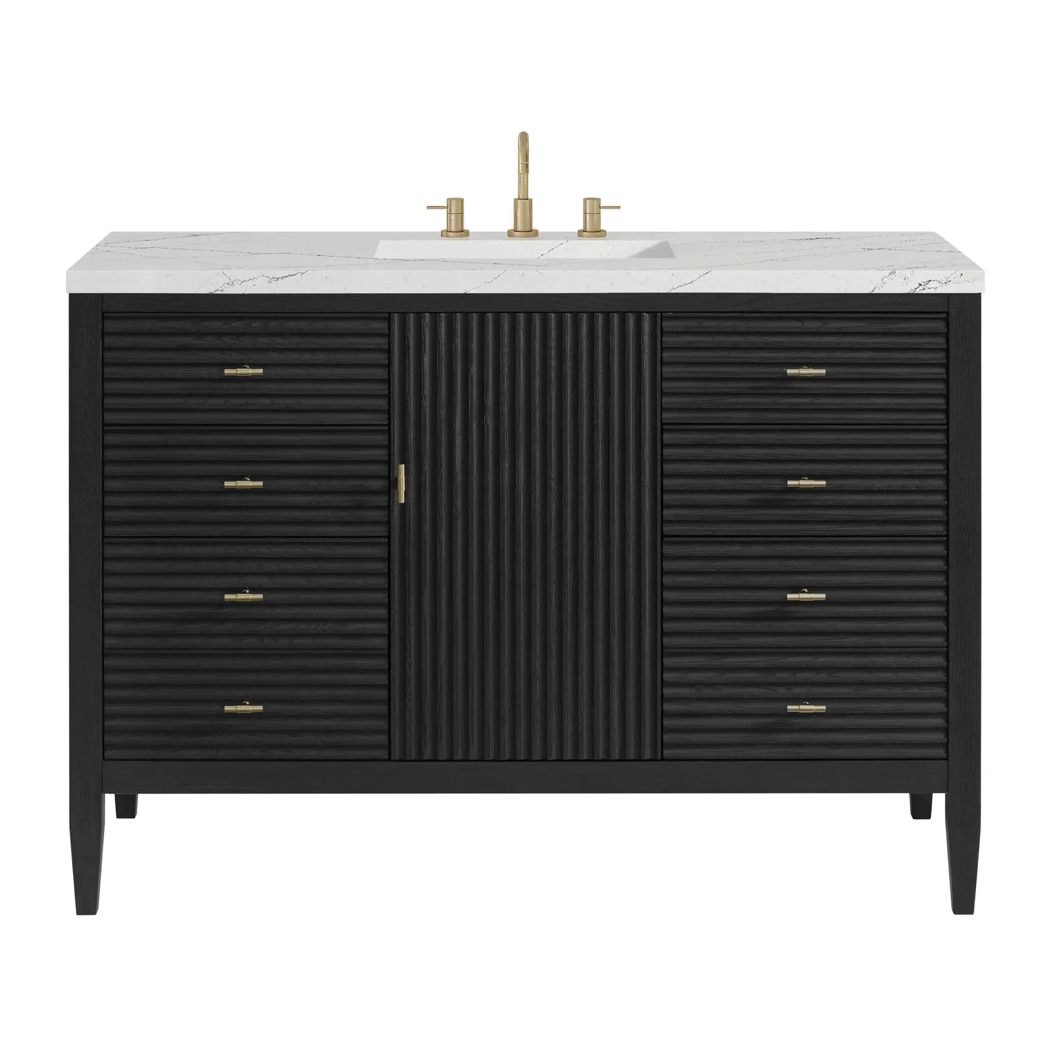 48" Myrrin Single Vanity in Carbon Oak-Ethereal Noctis Silestone-8" Widespread image