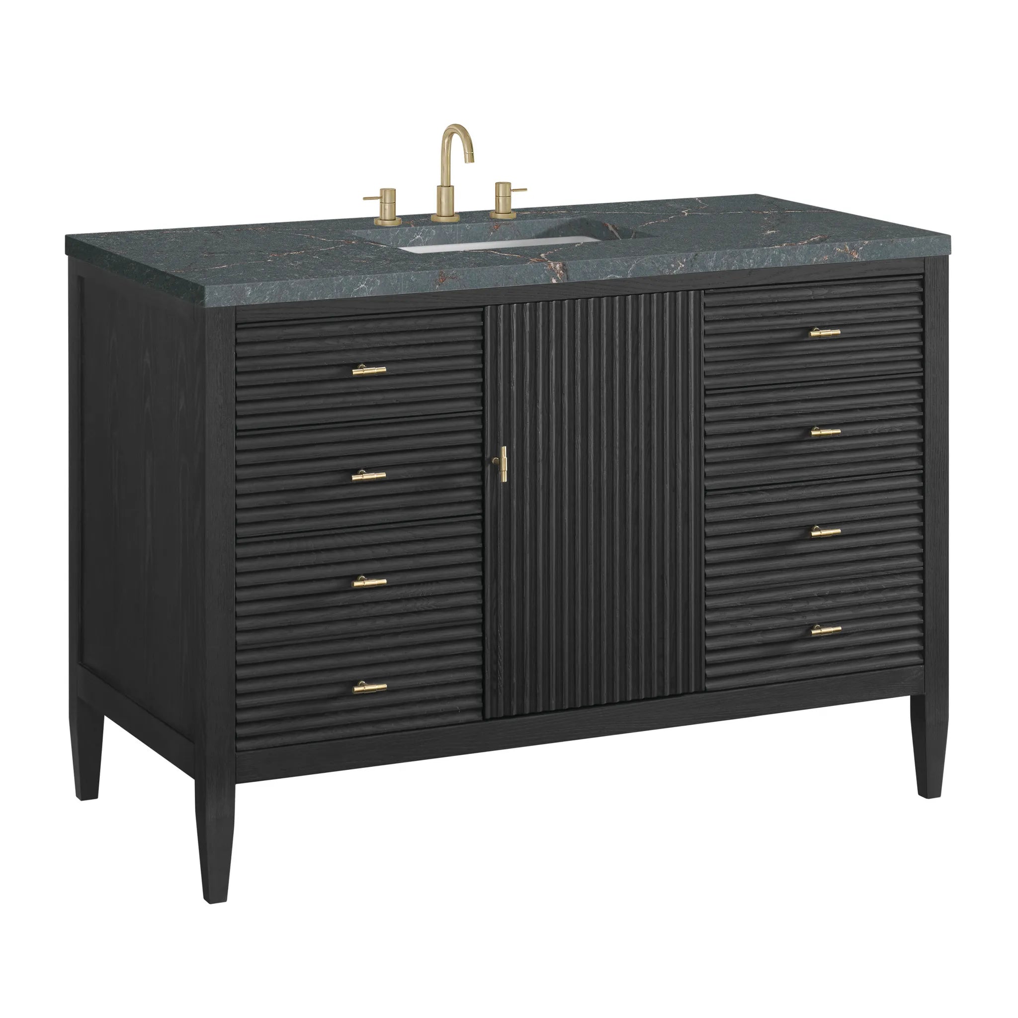48" Myrrin Single Vanity in Carbon Oak w/FreePower Wireless Charger-Parisien Bleu Silestone-8" Widespread image 12
