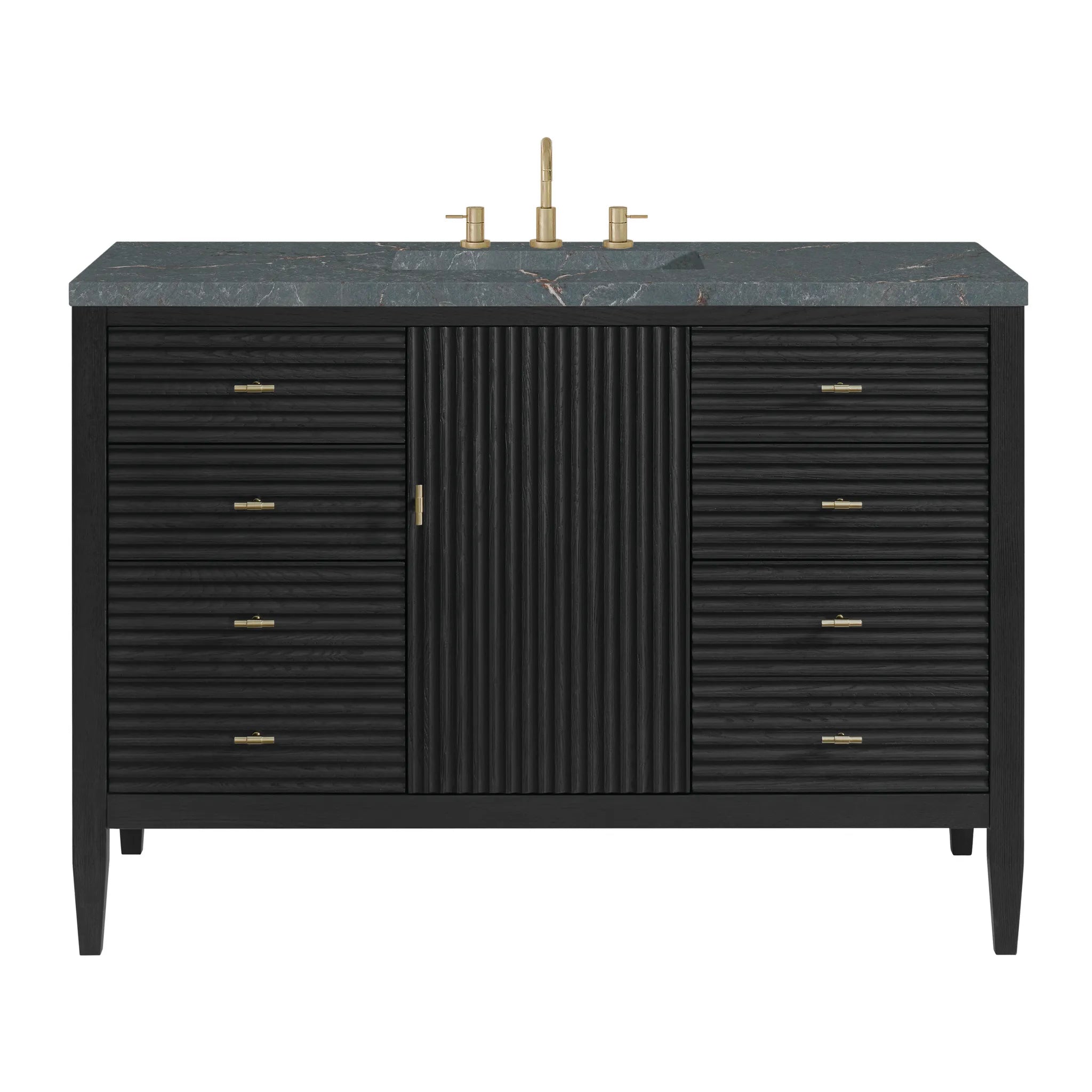 48" Myrrin Single Vanity in Carbon Oak w/FreePower Wireless Charger-Parisien Bleu Silestone-8" Widespread image