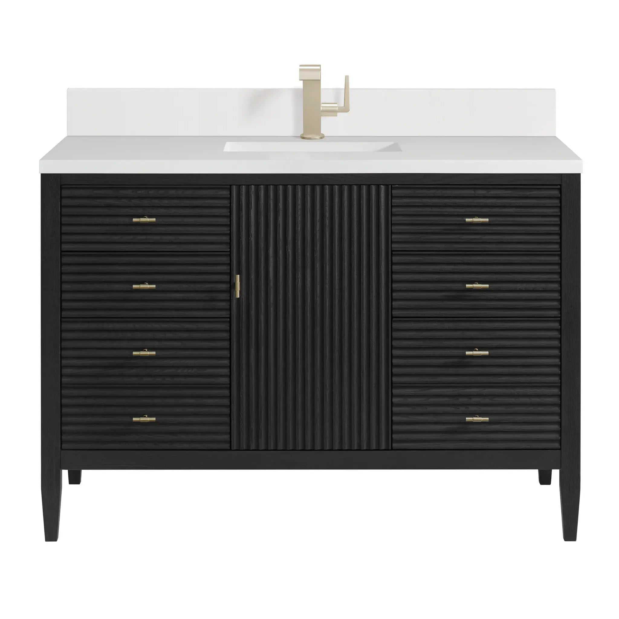 48" Myrrin Single Vanity in Carbon Oak-White Zeus Silestone & Backsplash-Single Hole image