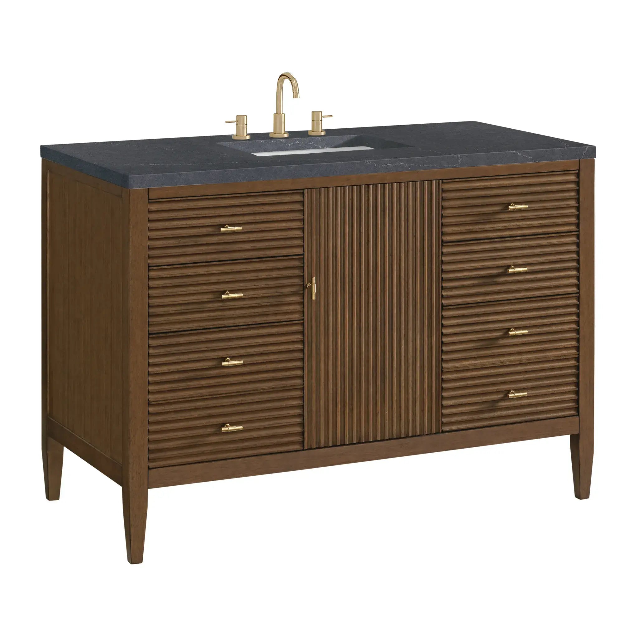 48" Myrrin Single Vanity in Mid Century Walnut-Charcoal Soapstone Silestone-8" Widespread image 9