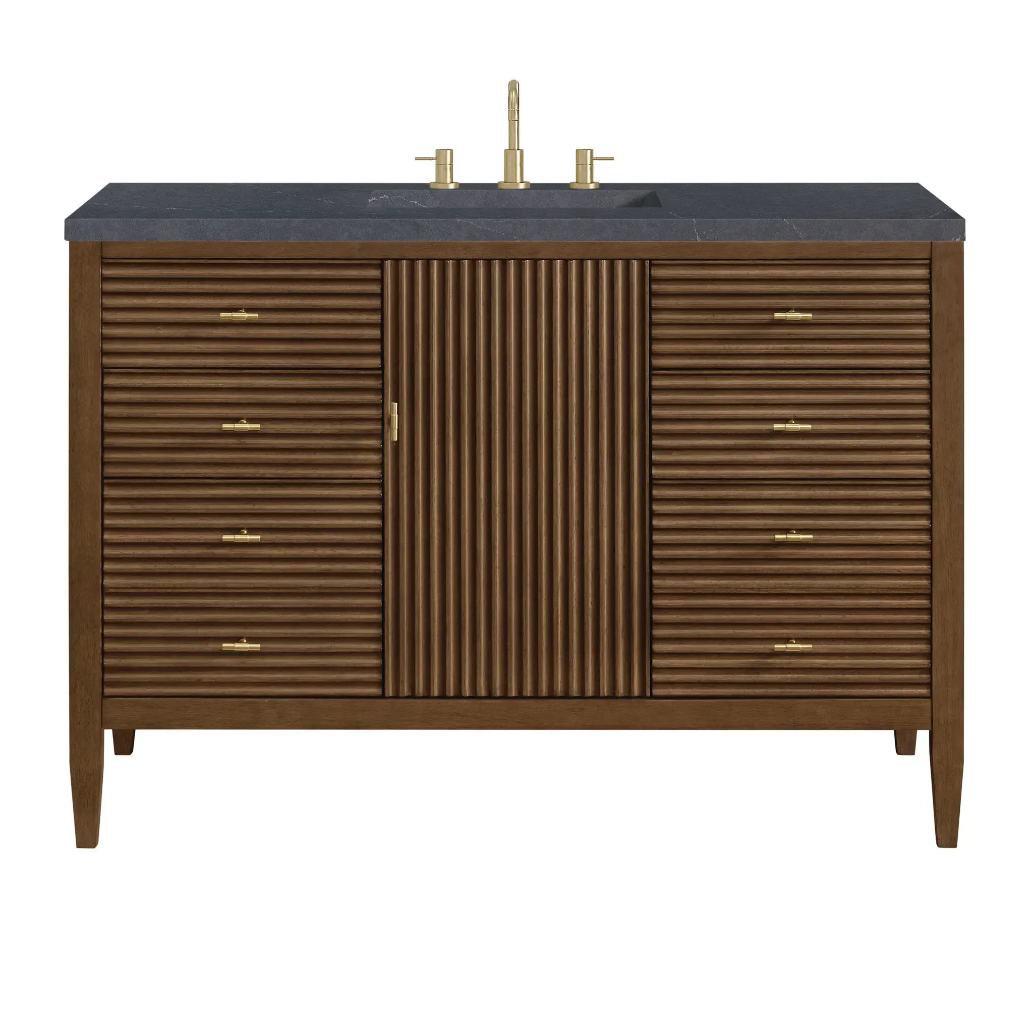 48" Myrrin Single Vanity in Mid Century Walnut-Charcoal Soapstone Silestone-8" Widespread image