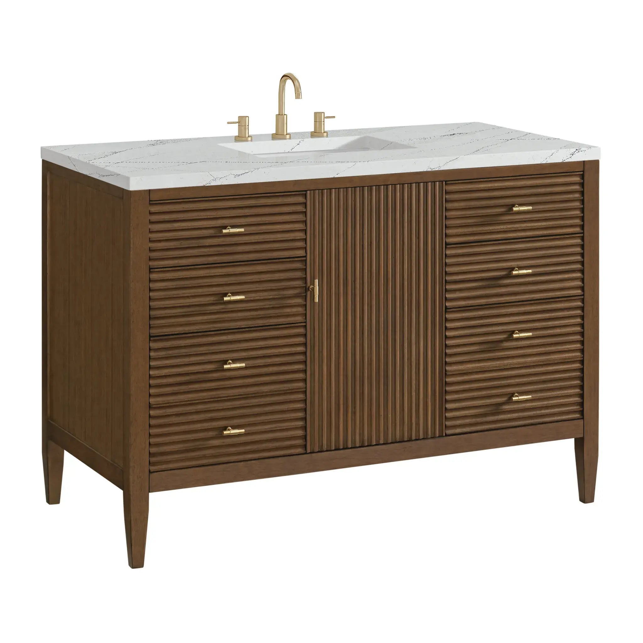 48" Myrrin Single Vanity in Mid Century Walnut-Ethereal Noctis Silestone-8" Widespread image 9