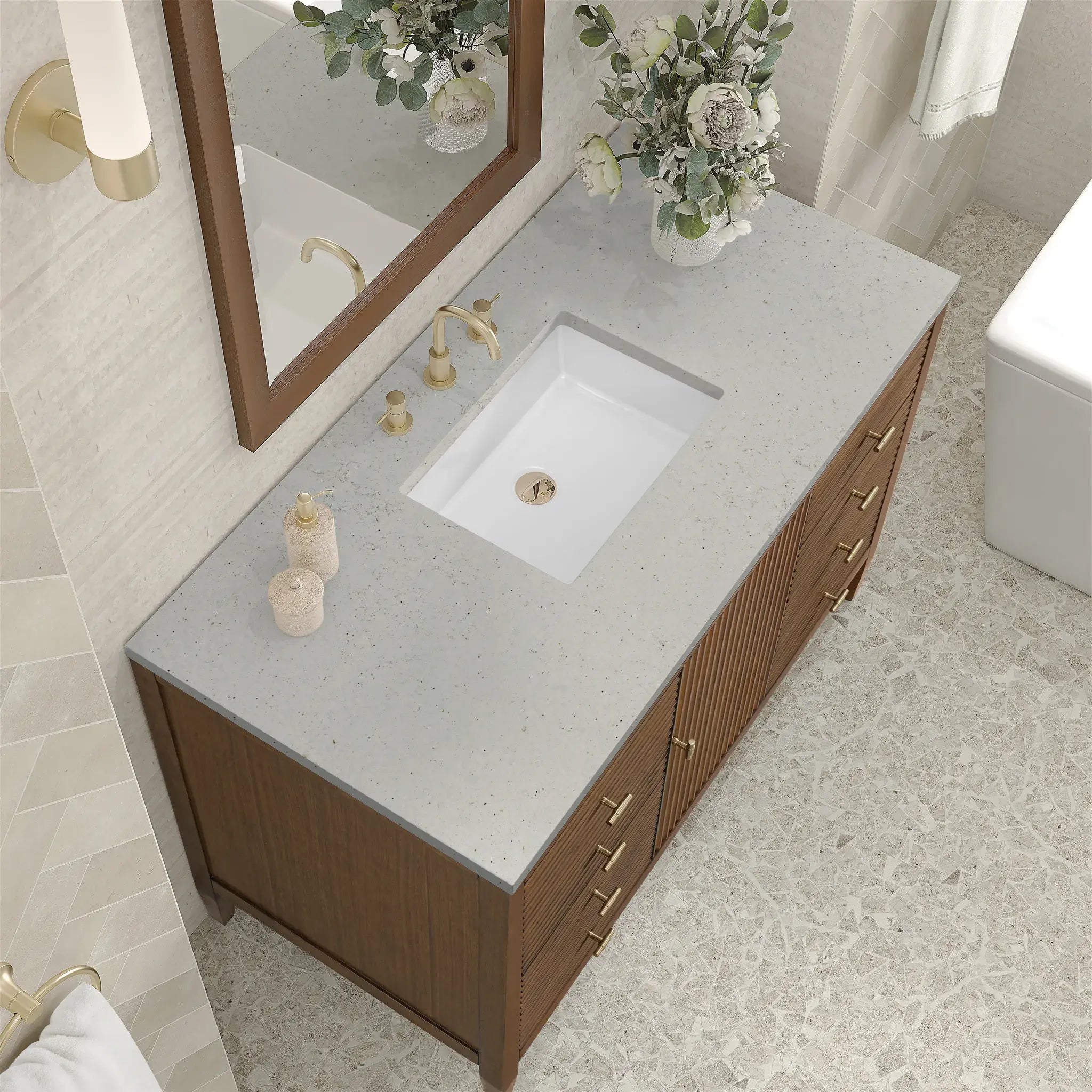 48" Myrrin Single Vanity in Mid Century Walnut-Lime Delight Silestone-8" Widespread image