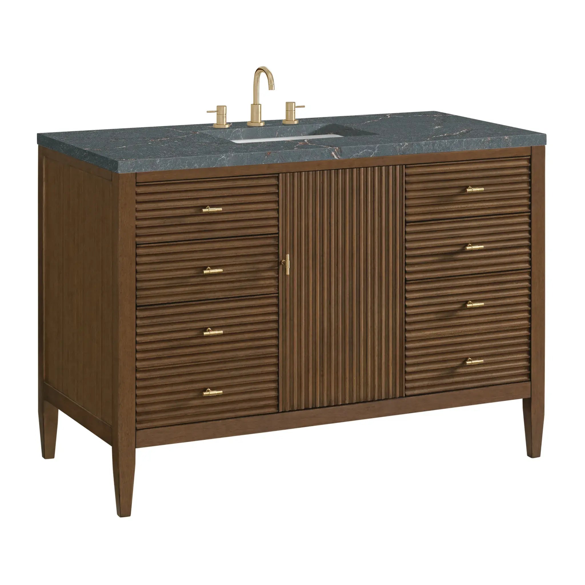 48" Myrrin Single Vanity in Mid Century Walnut-Parisien Bleu Silestone-8" Widespread image 9