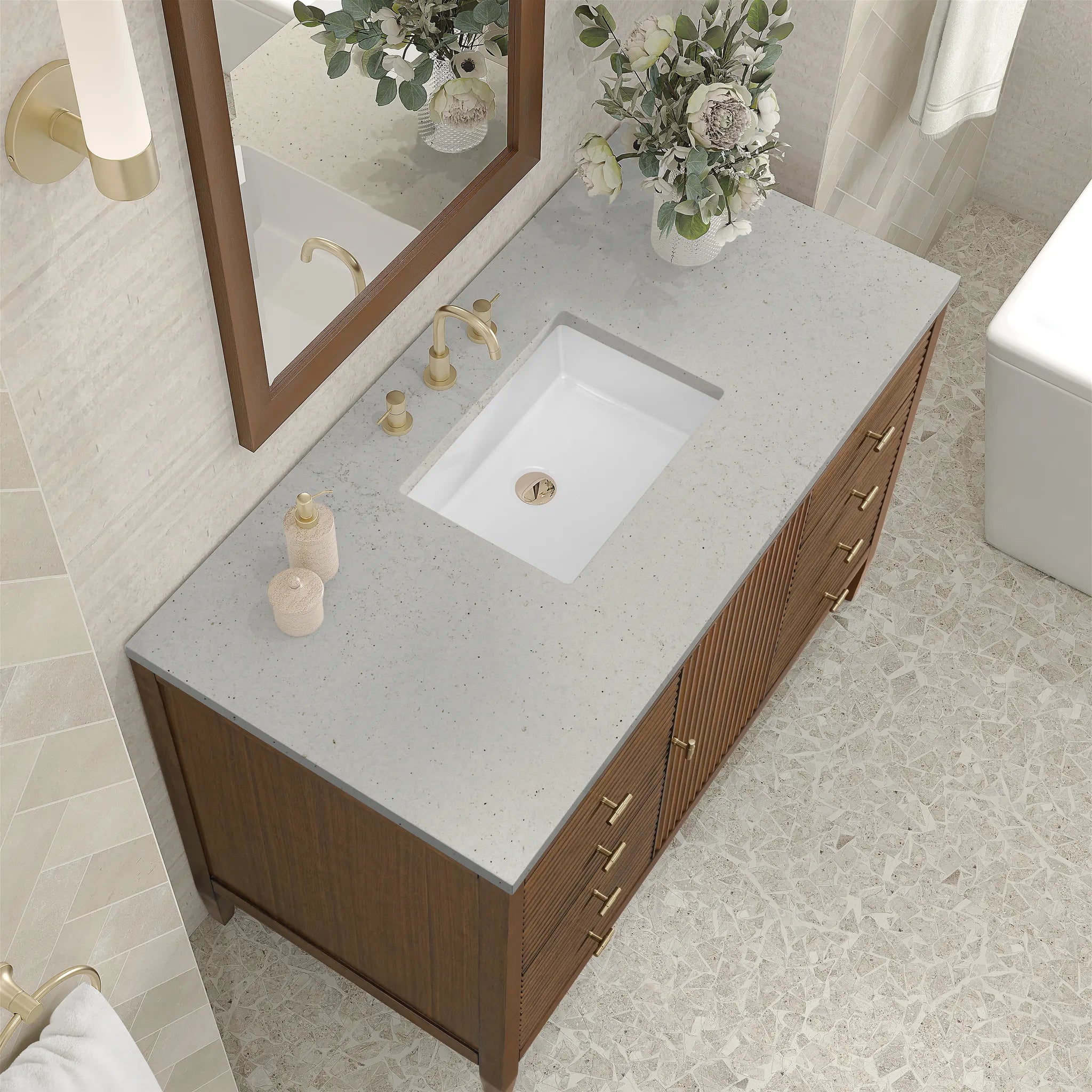 48" Myrrin Single Vanity in Mid Century Walnut w/FreePower Wireless Charger-Cabinet Only-Not Available image 6