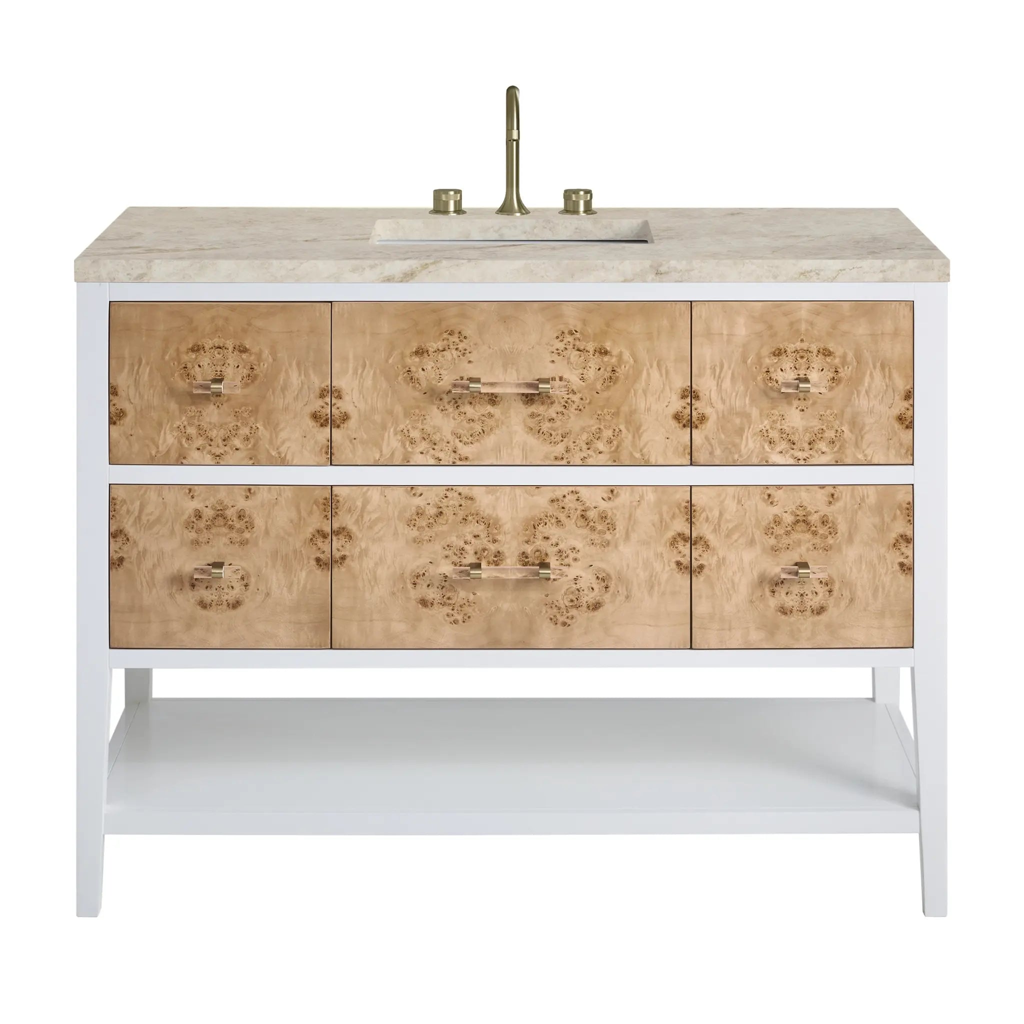 48 Olena Single Vanity In Light Mappa Burl And Polished White Power Enabled Tajnar Eclos 8 Widespread 1