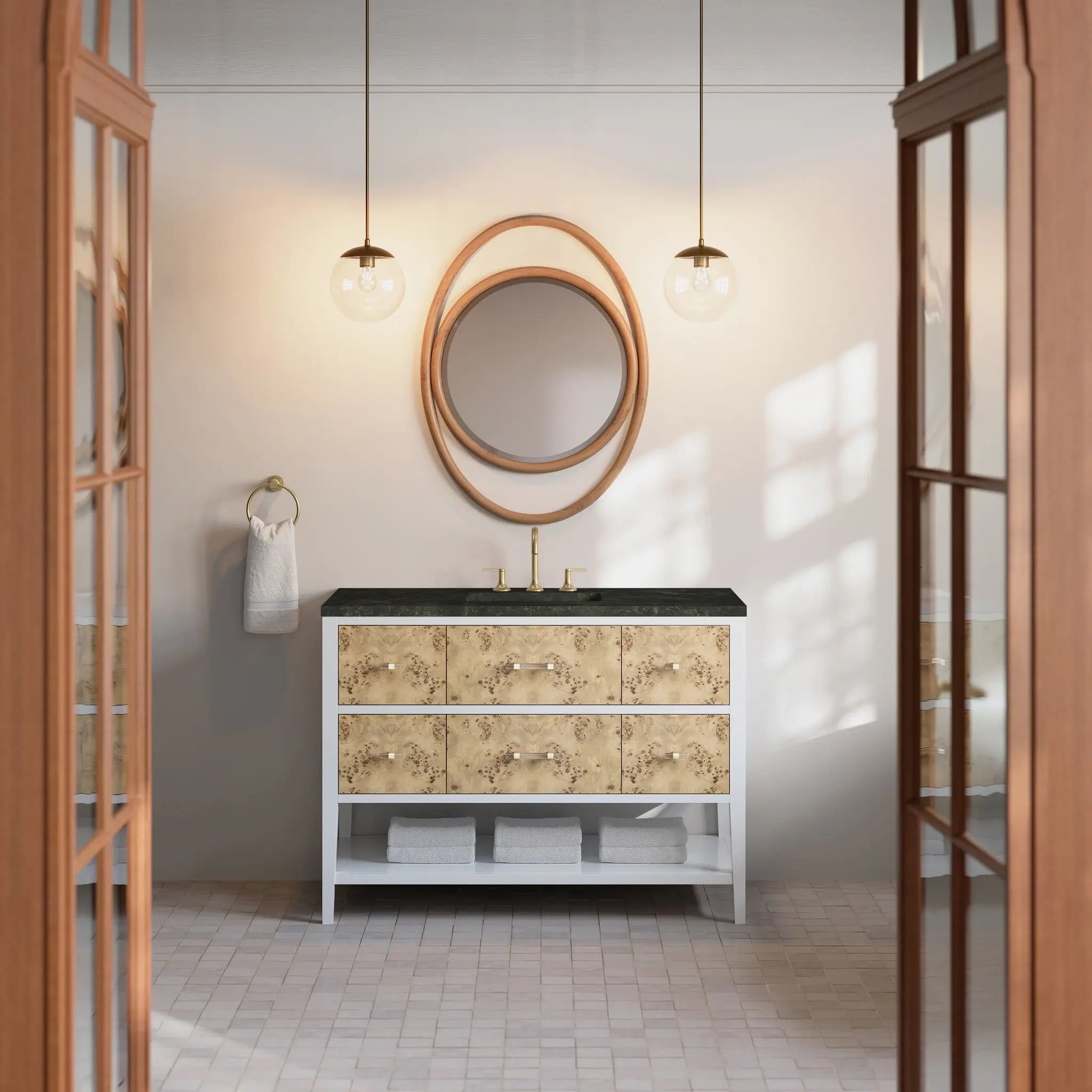 48 Olena Single Vanity In Light Mappa Burl And Polished White Standard Phantome Eclos 8 Widespread 3