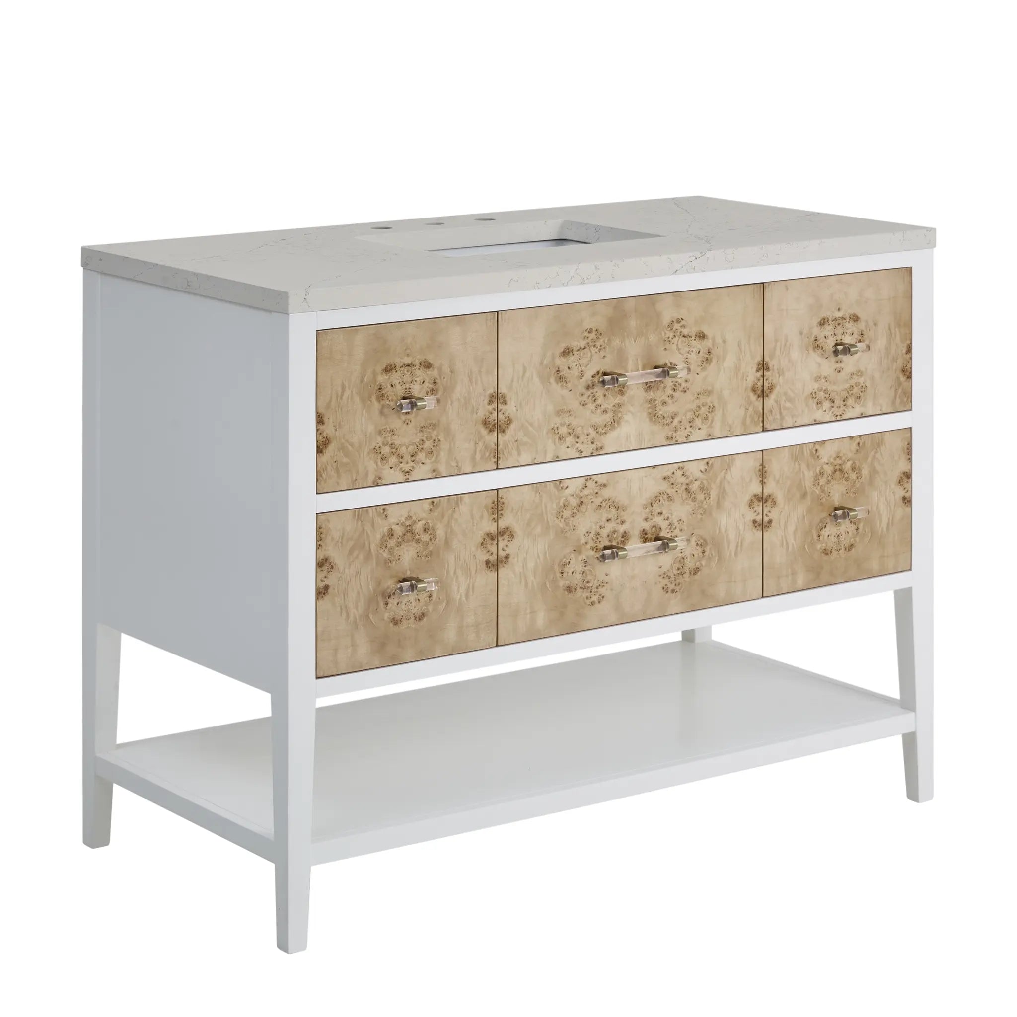 48 Olena Single Vanity In Light Mappa Burl And Polished White Standard Siberian Silestone 8 Widespread 11