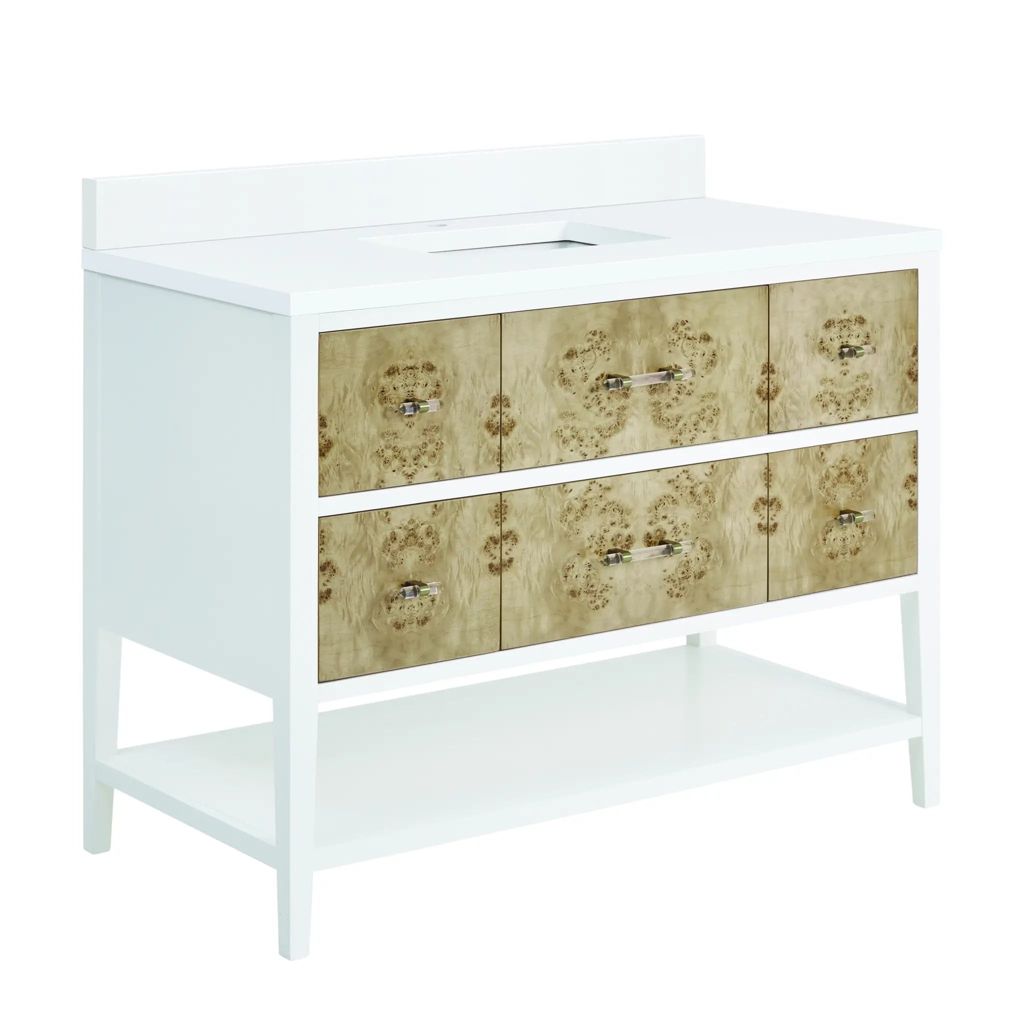 48 Olena Single Vanity In Light Mappa Burl And Polished White Standard White Zeus Silestone Backsplash Single Hole 12