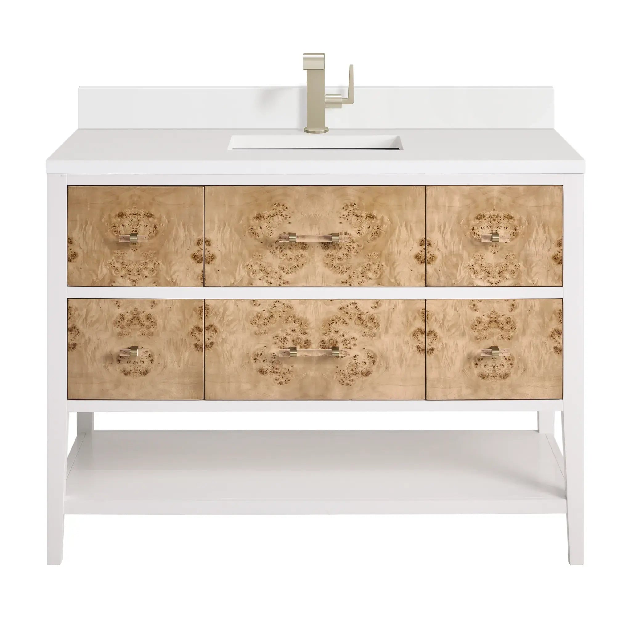 48" Olena Single Vanity in Light Mappa Burl and Polished White-White Zeus Silestone & Backsplash-Single Hole image