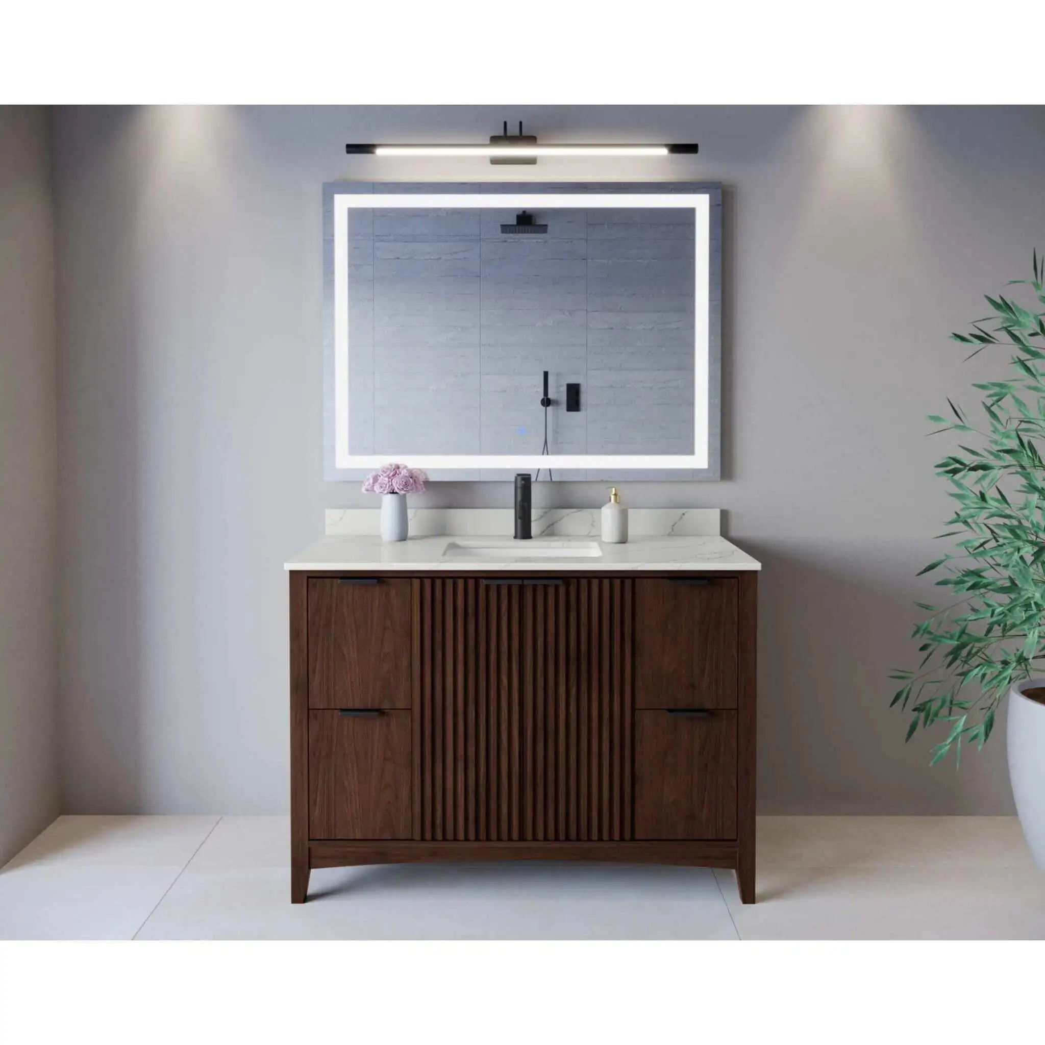 48" Palmilla Single Bathroom Vanity in Dark Walnut with Matte Black Trim by Wyndham