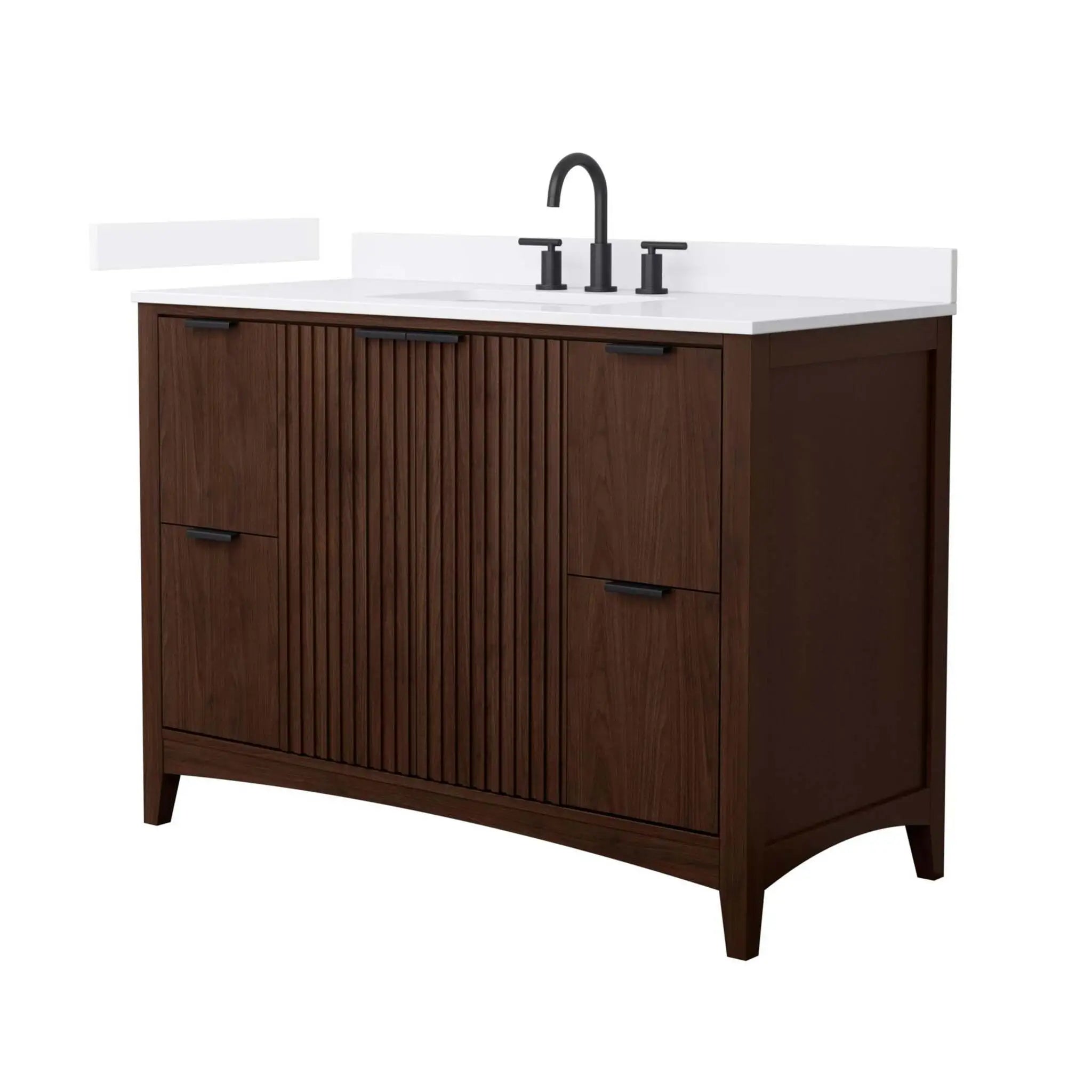 48" Palmilla Single Bathroom Vanity in Dark Walnut with Matte Black Trim by Wyndham
