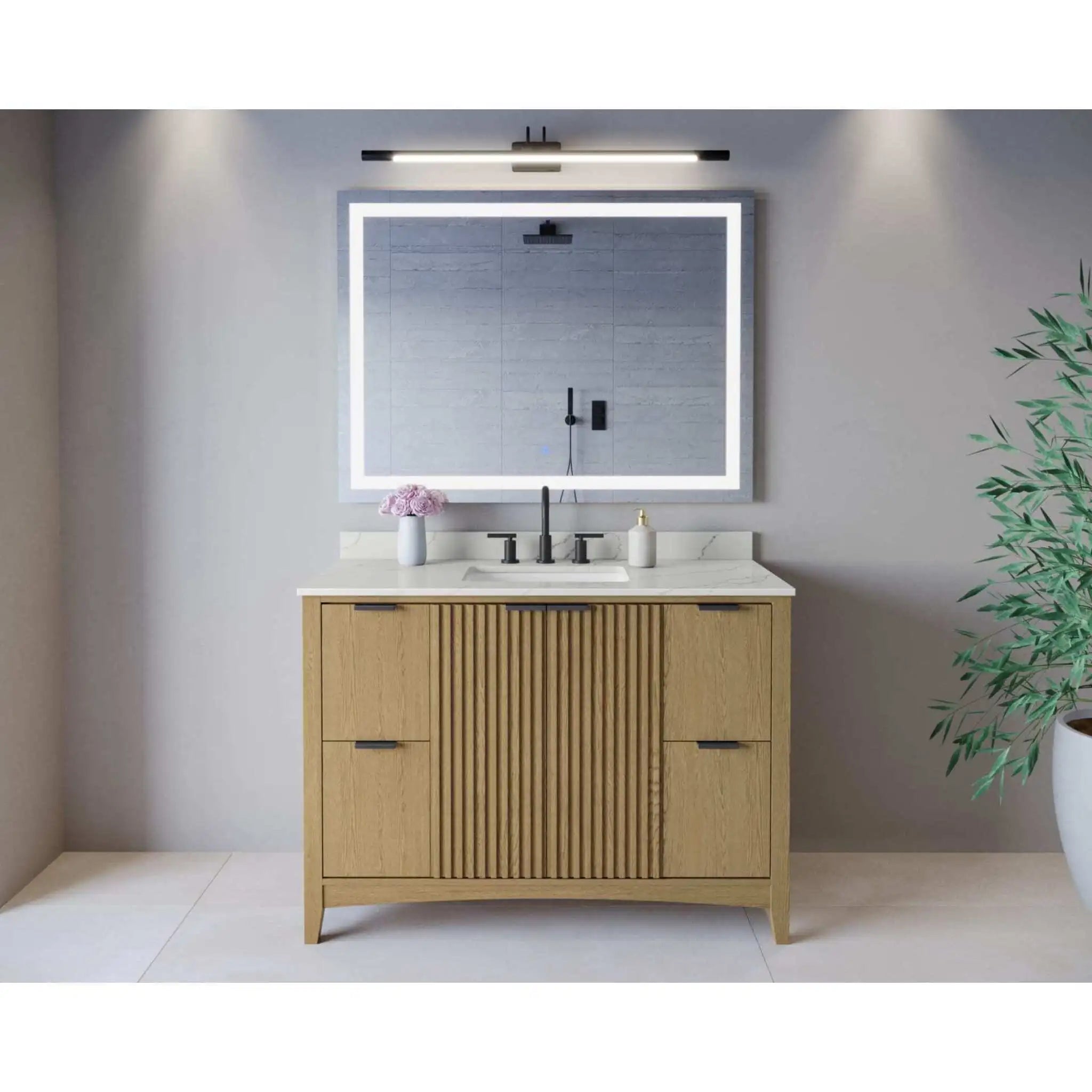 48" Palmilla Single Bathroom Vanity in Natural Oak with Matte Black Trim by Wyndham