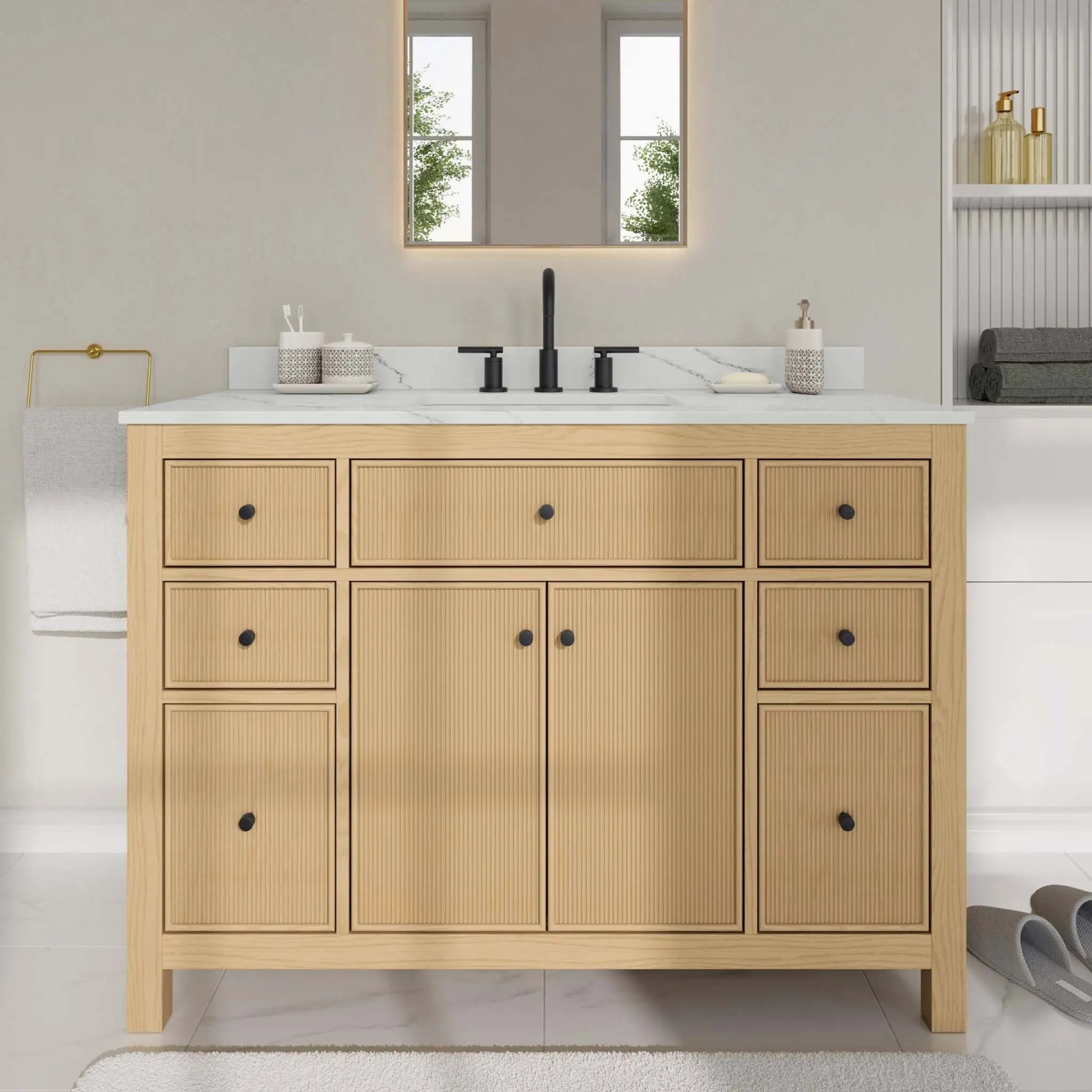 48" Pendry Single Bathroom Vanity in Tanned Oak with Matte Black Trim by Wyndham