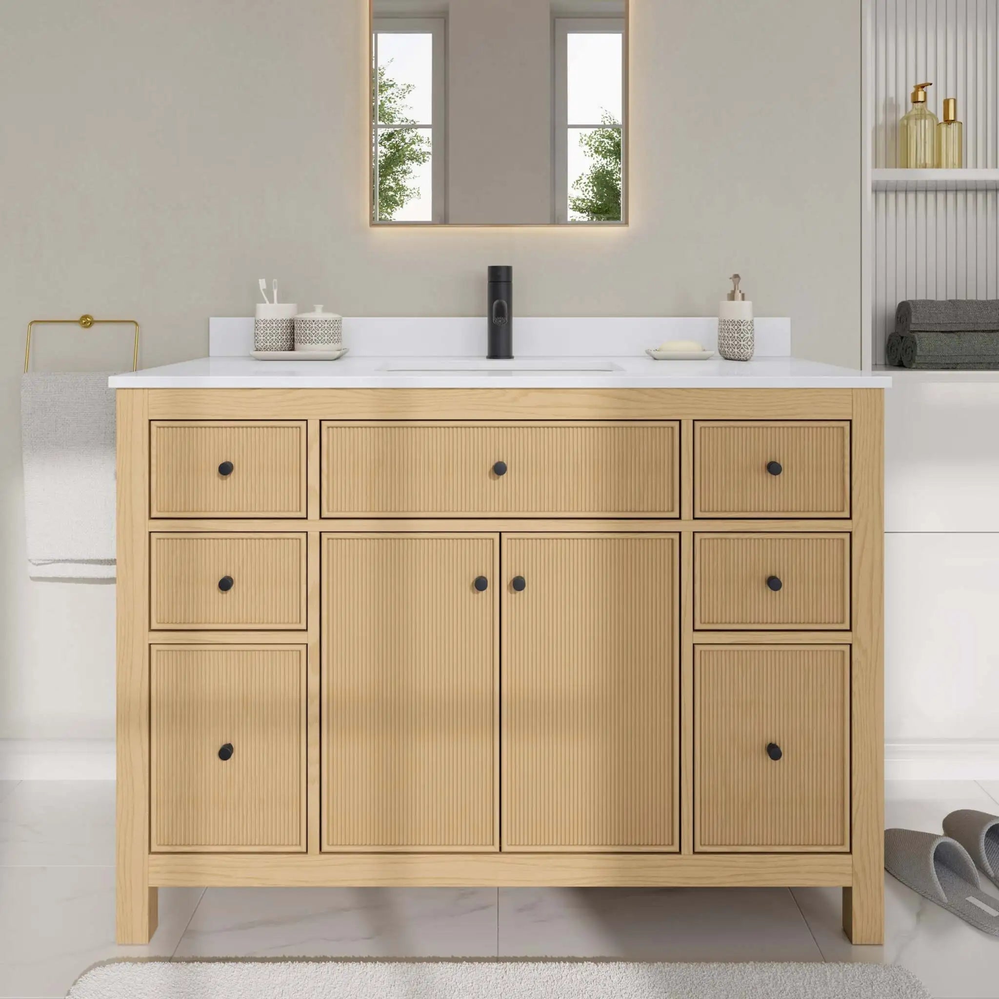 48" Pendry Single Bathroom Vanity in Tanned Oak with Matte Black Trim by Wyndham