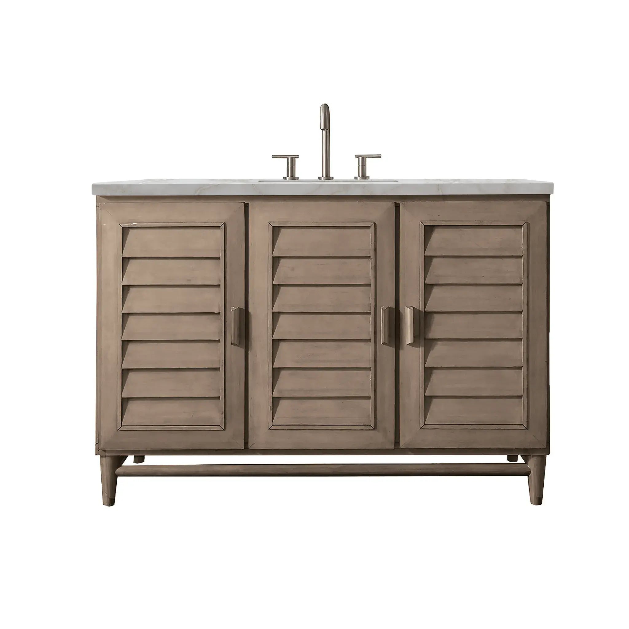 48" Portland Single Vanity in Whitewashed Walnut-Victorian Silver Silestone-8" Widespread image