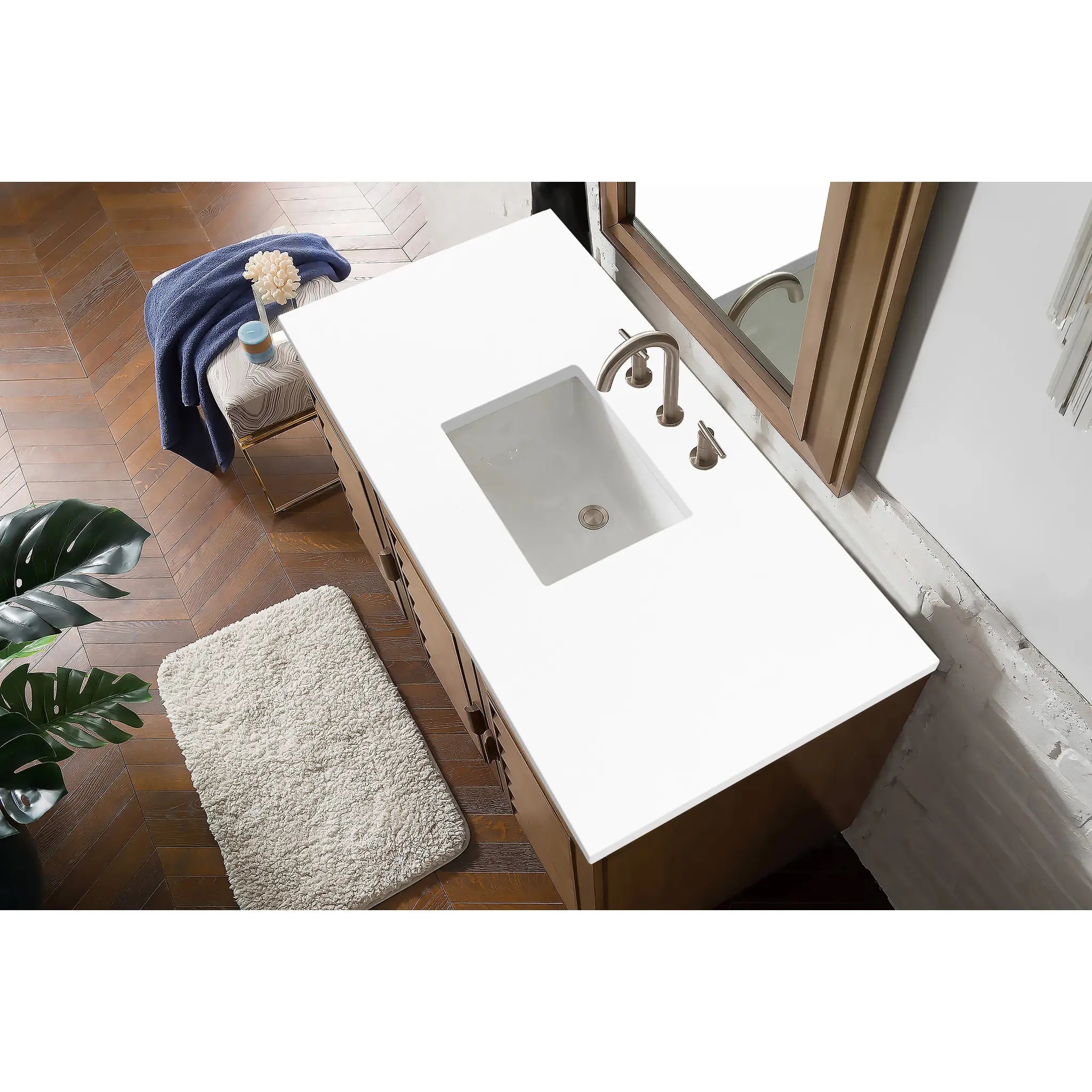48" Portland Single Vanity in Whitewashed Walnut-White Zeus Silestone-8" Widespread image 2