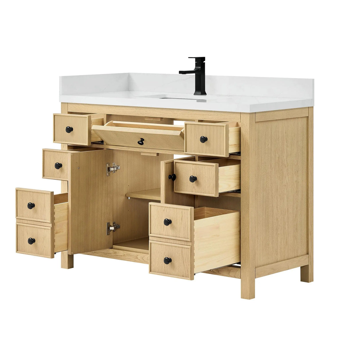 48" Rian Single Bathroom Vanity Scandinavian Oak Matte Black Trim by wyndham View 3