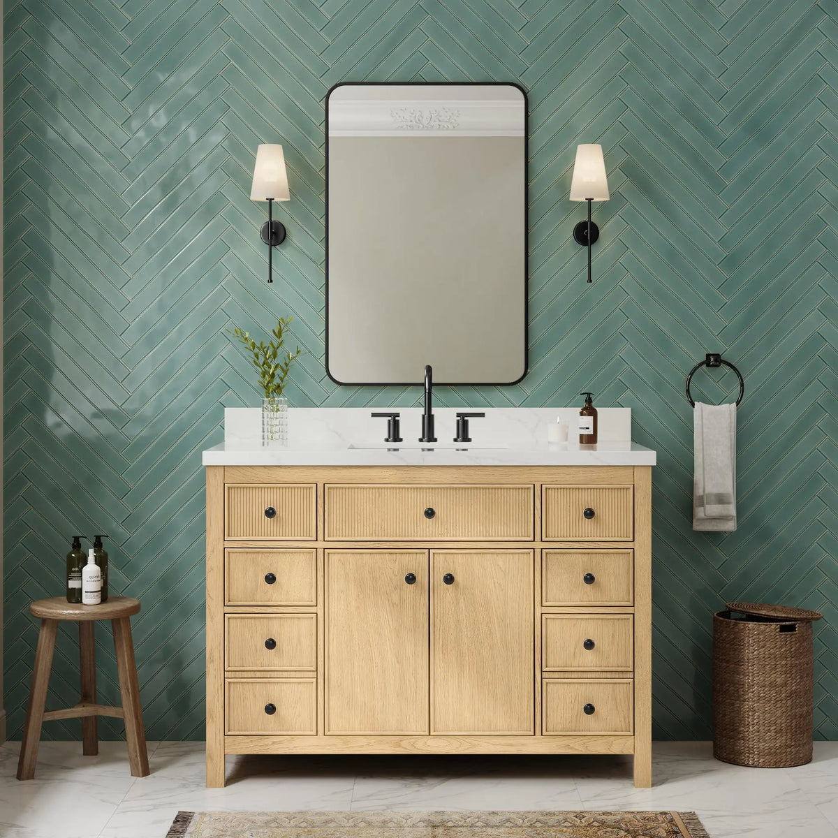 48" Rian Single Bathroom Vanity Scandinavian Oak Matte Black Trim by wyndham View 6