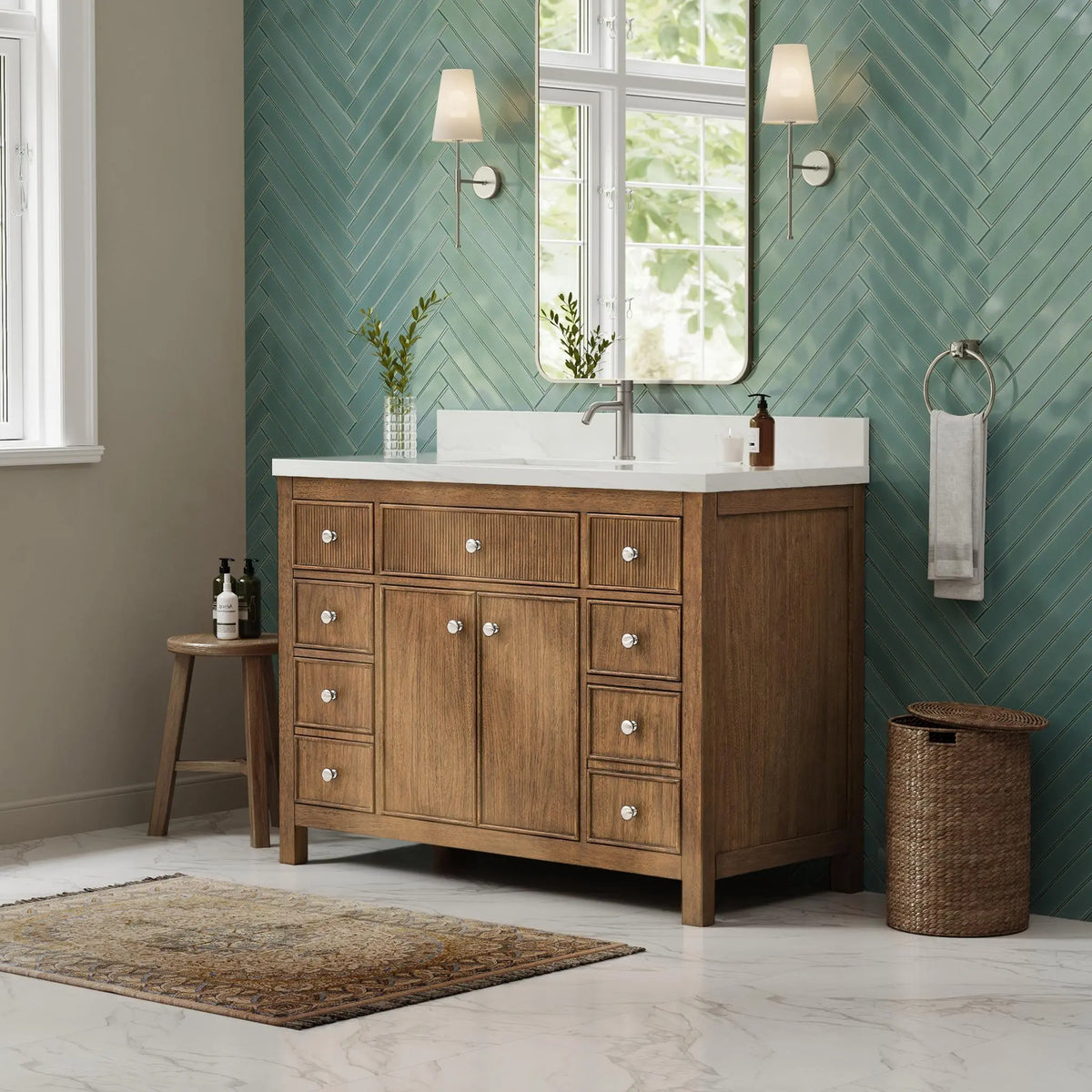 48" Rian Single Bathroom Vanity Toasted Walnut Brushed Nickel Trim by wyndham View 4