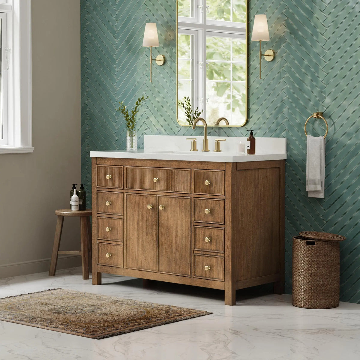 48" Rian Single Bathroom Vanity Toasted Walnut Satin Bronze Trim by wyndham View 8