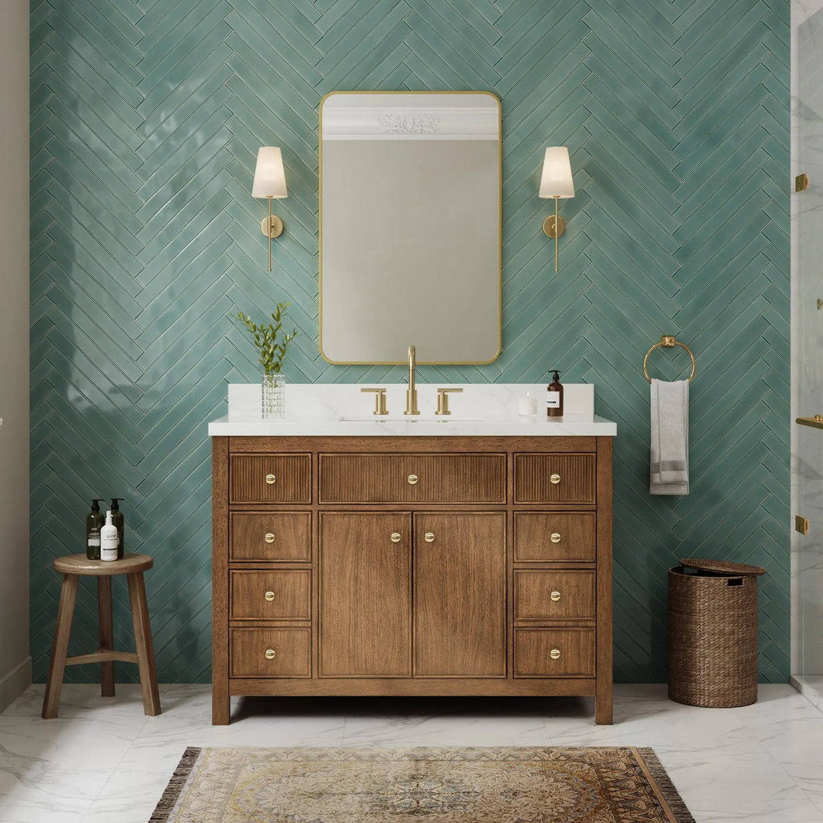 48" Rian Single Bathroom Vanity Toasted Walnut Satin Bronze Trim by wyndham View 6