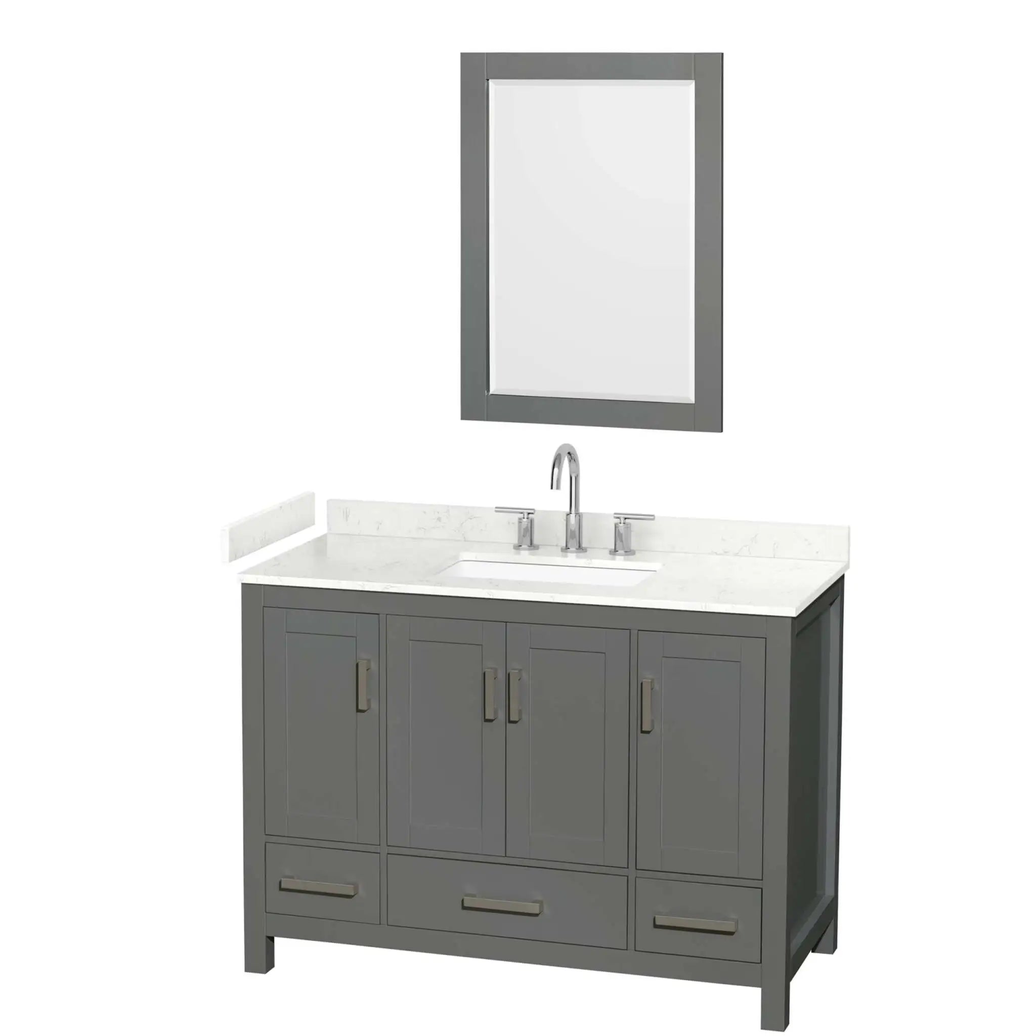 48" Sheffield Single Bathroom Vanity in Dark Gray with Brushed Chrome Trim & 24" Mirror by Wyndham