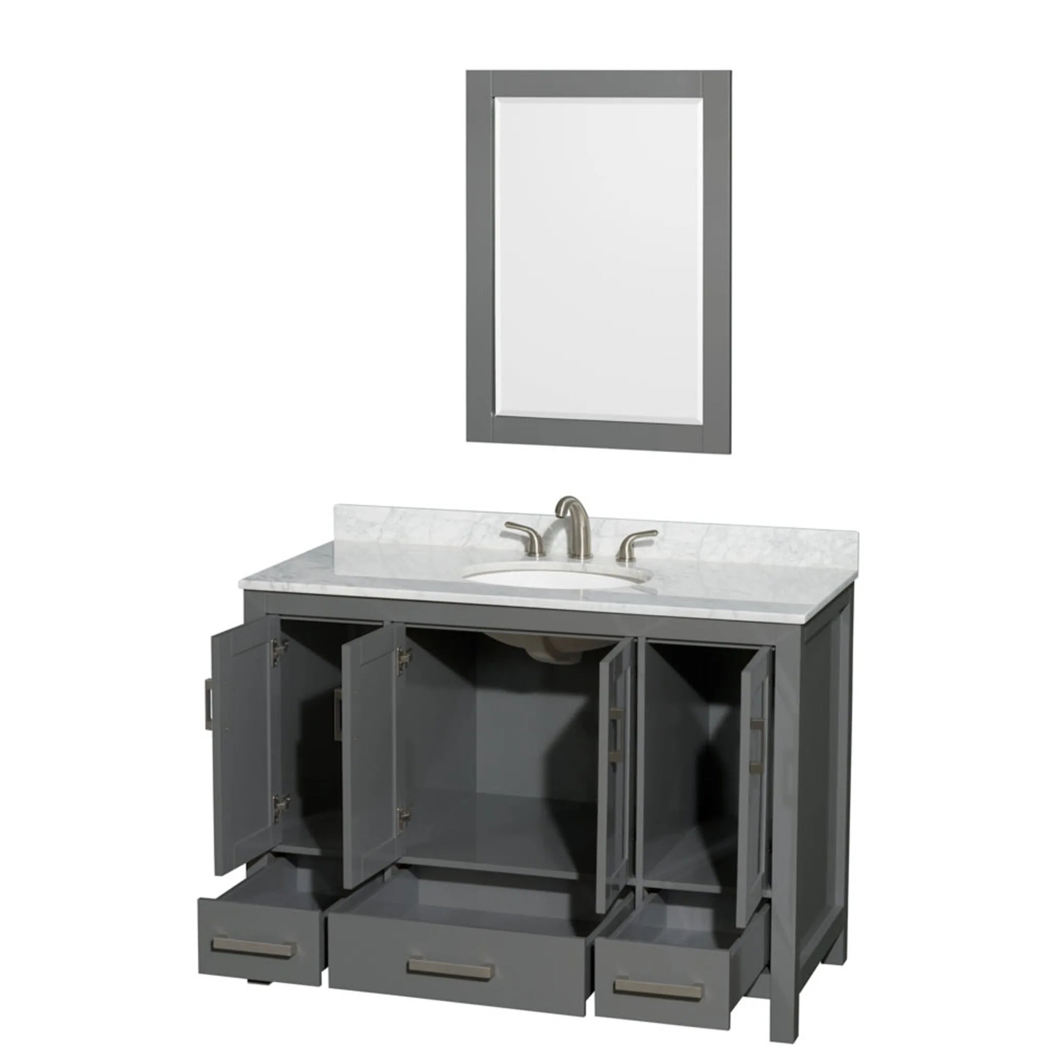 48" Sheffield Single Bathroom Vanity in Dark Gray with Brushed Chrome Trim & 24" Mirror by Wyndham