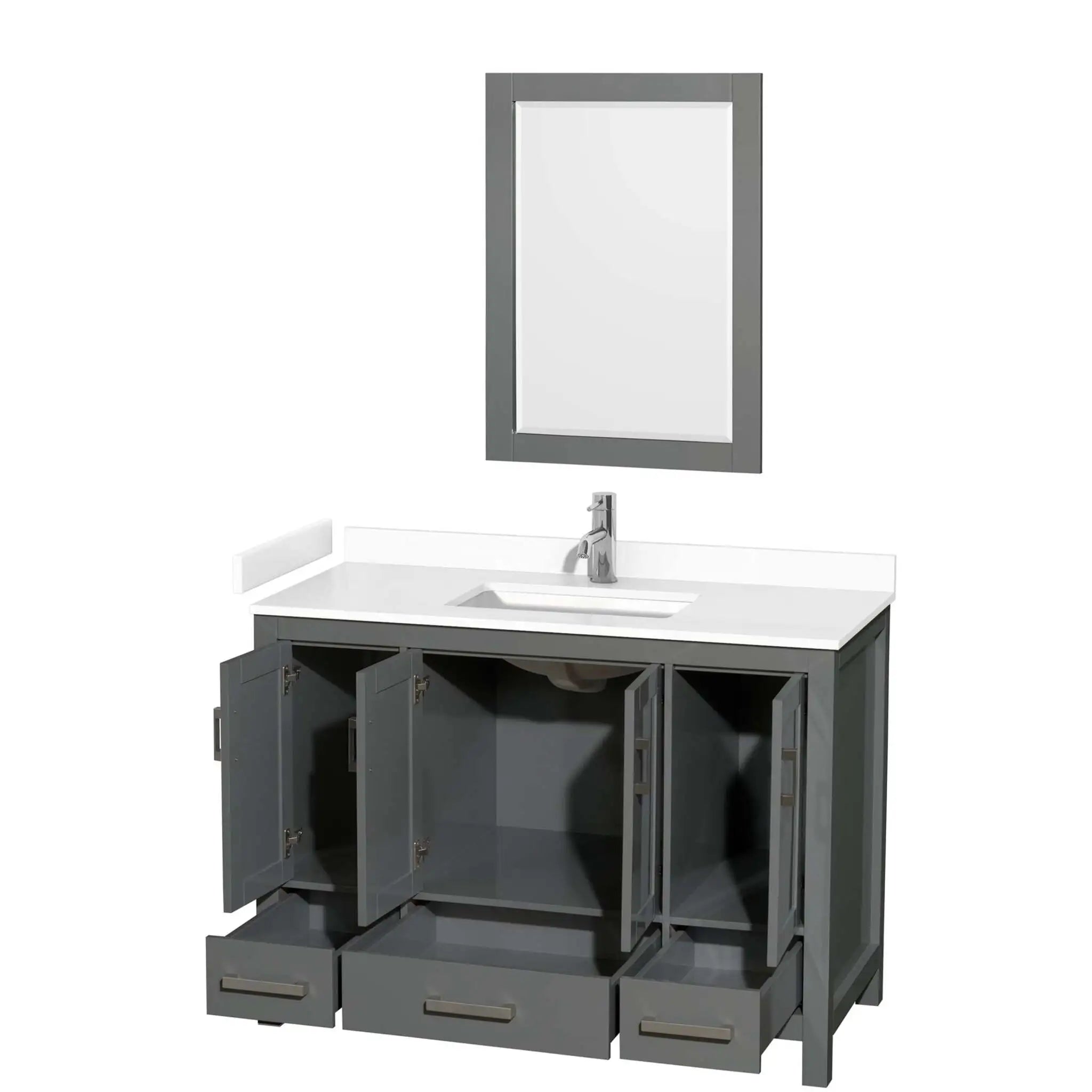 48" Sheffield Single Bathroom Vanity in Dark Gray with Brushed Chrome Trim & 24" Mirror by Wyndham