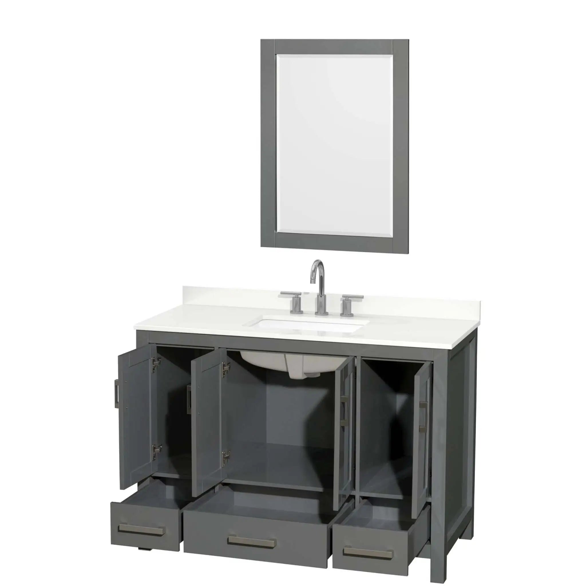48" Sheffield Single Bathroom Vanity in Dark Gray with Brushed Chrome Trim & 24" Mirror by Wyndham