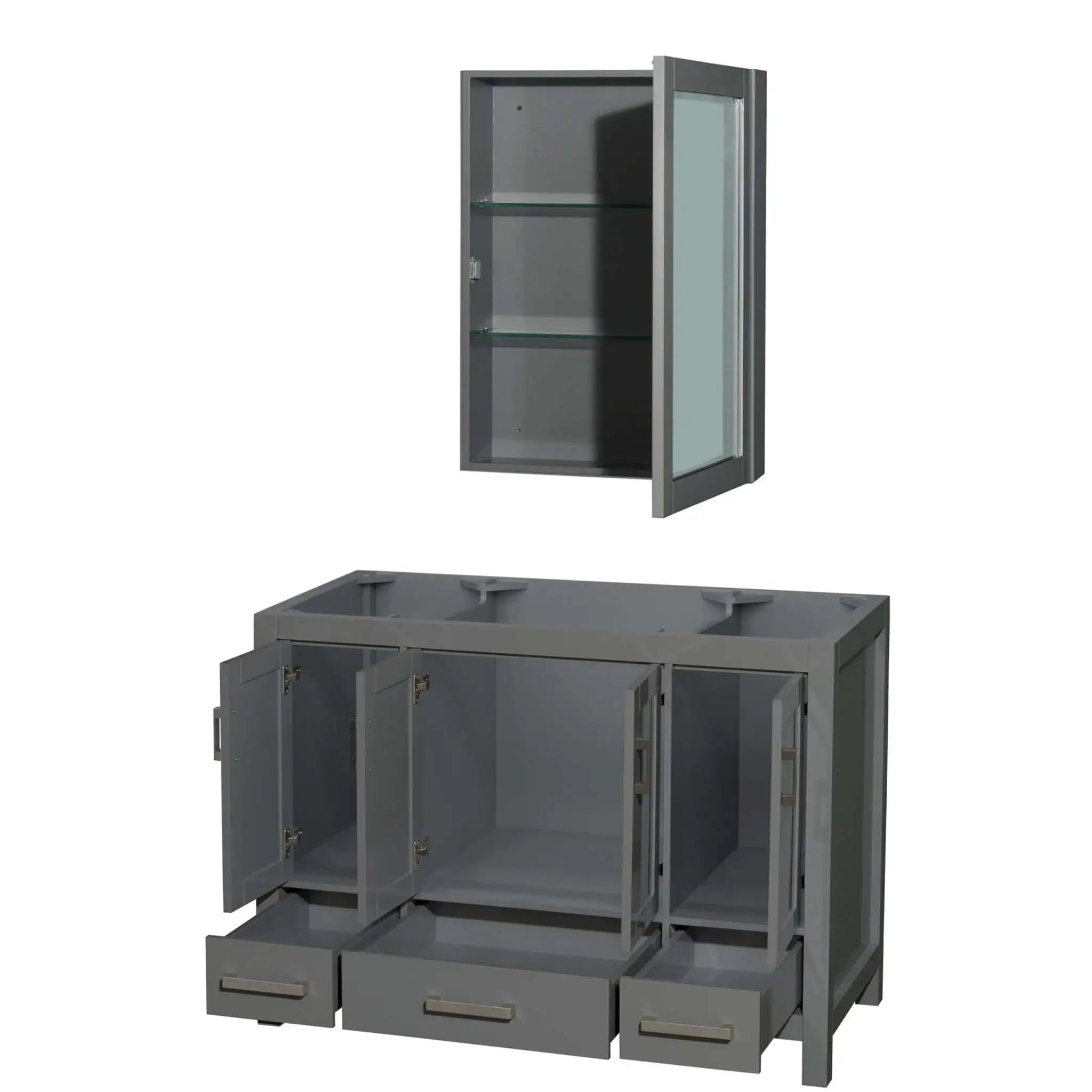 48" Sheffield Single Bathroom Vanity in Dark Gray with Brushed Chrome Trim & Medicine Cabinet by Wyndham