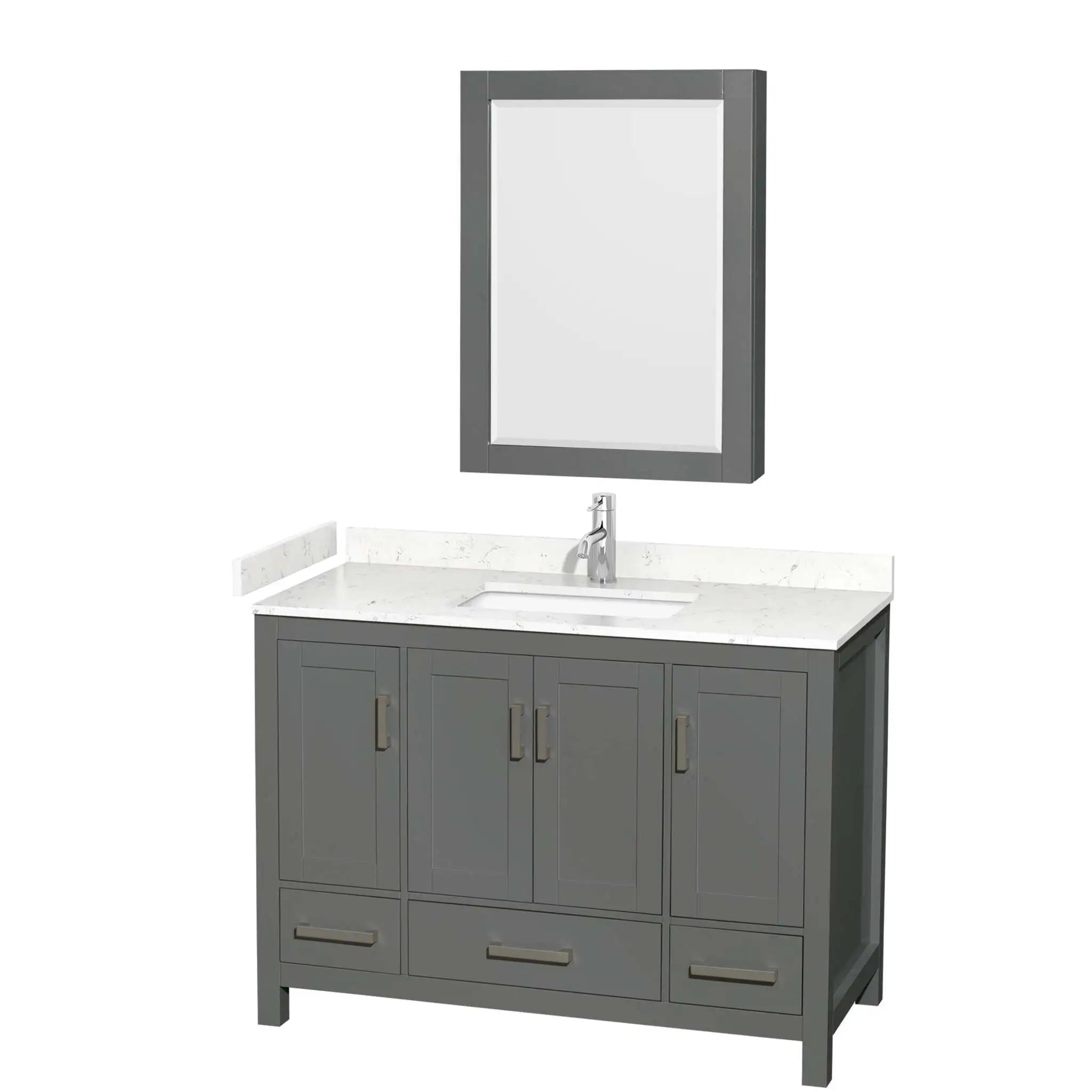 48" Sheffield Single Bathroom Vanity in Dark Gray with Brushed Chrome Trim & Medicine Cabinet by Wyndham