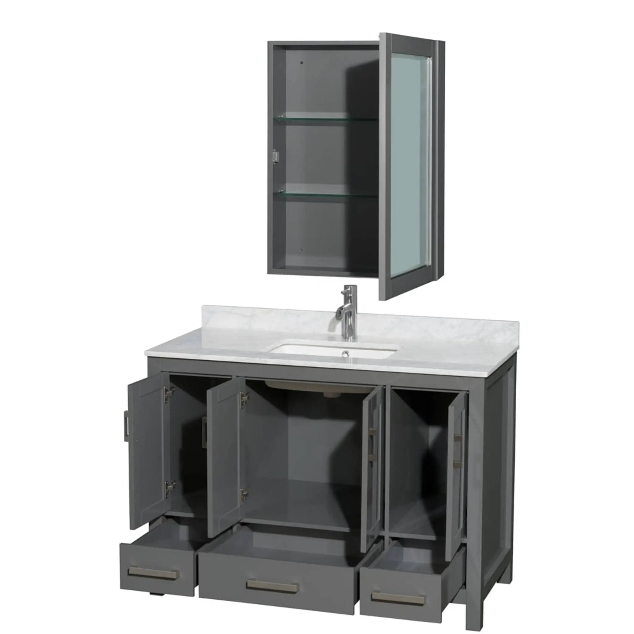 48" Sheffield Single Bathroom Vanity in Dark Gray with Brushed Chrome Trim & Medicine Cabinet by Wyndham