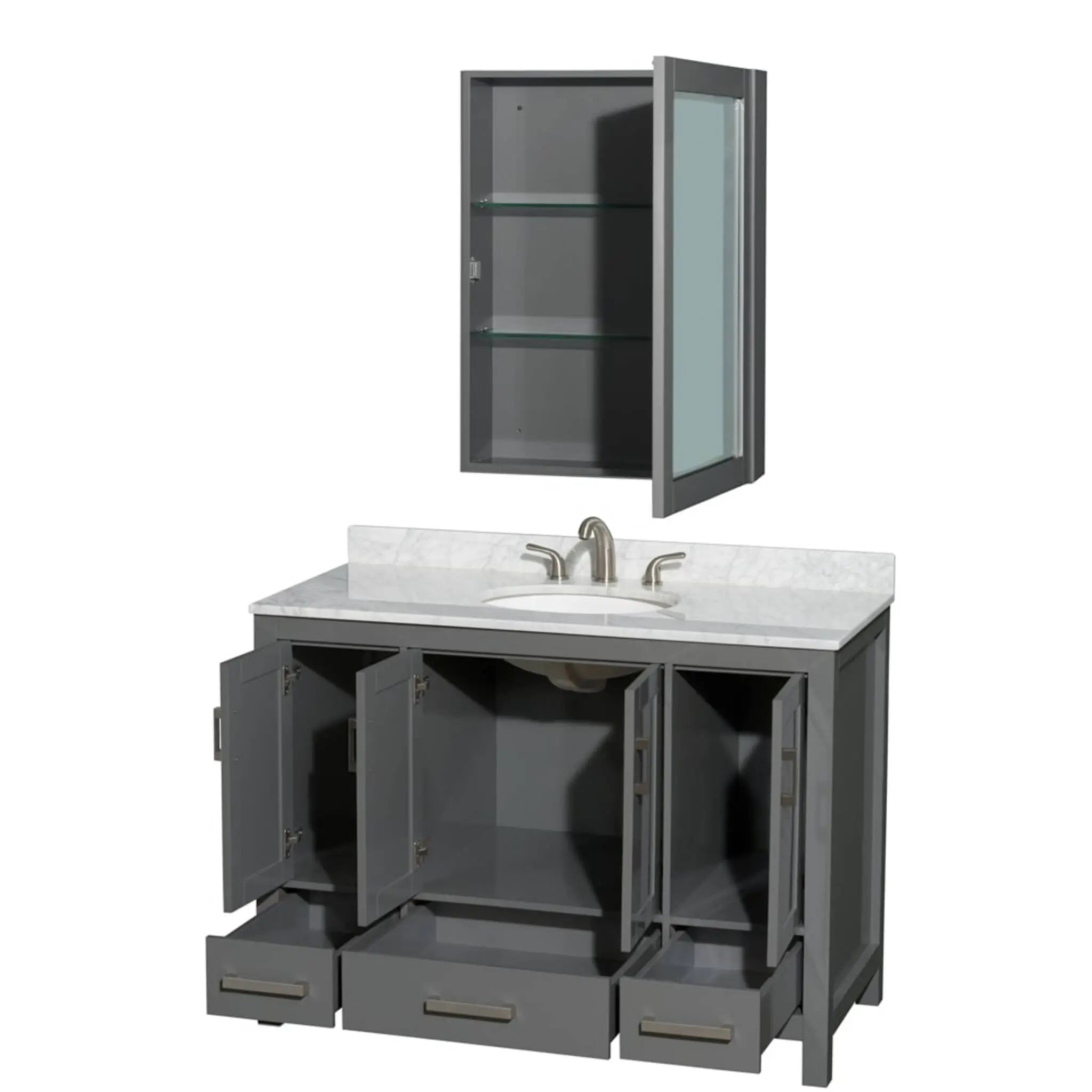 48" Sheffield Single Bathroom Vanity in Dark Gray with Brushed Chrome Trim & Medicine Cabinet by Wyndham