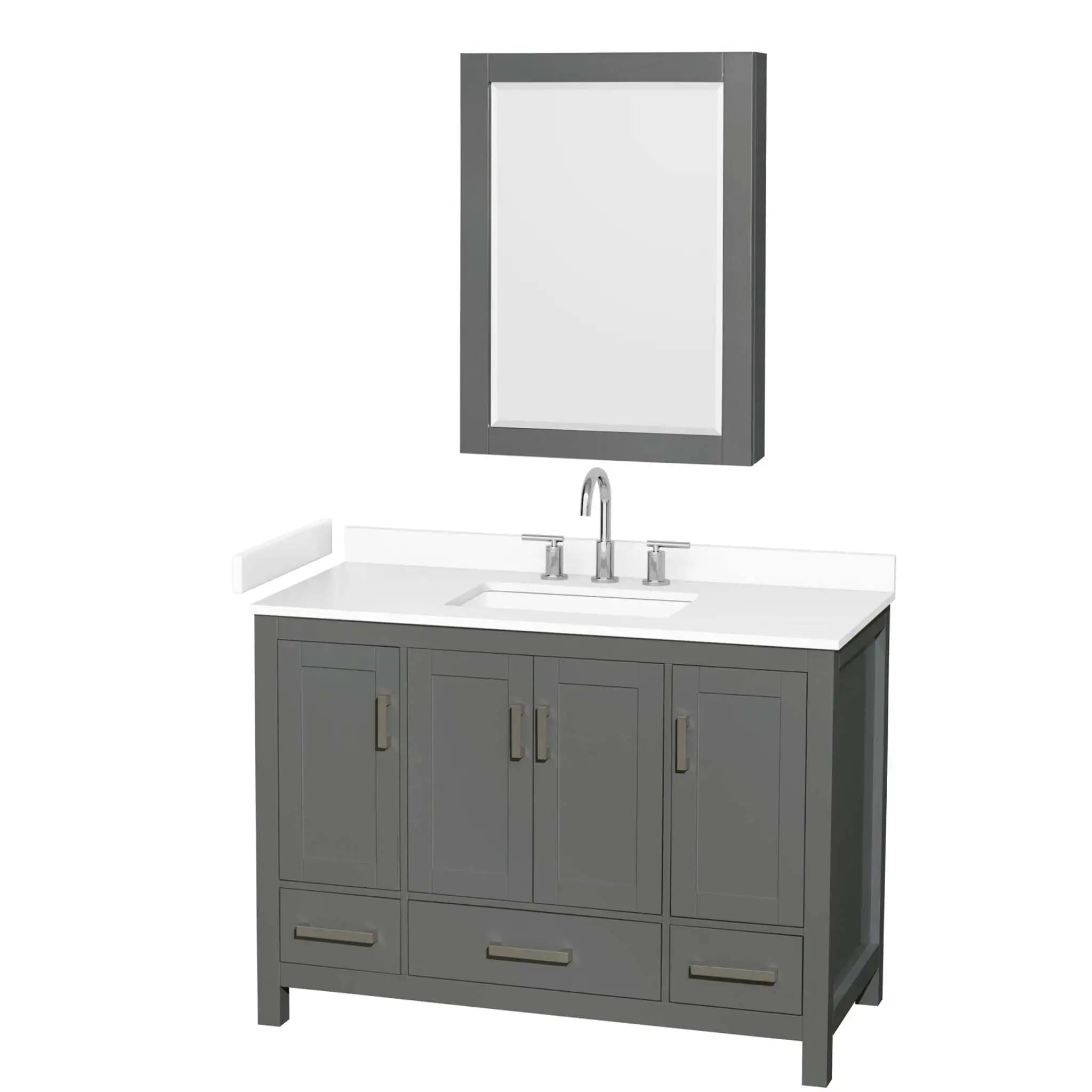 48" Sheffield Single Bathroom Vanity in Dark Gray with Brushed Chrome Trim & Medicine Cabinet by Wyndham