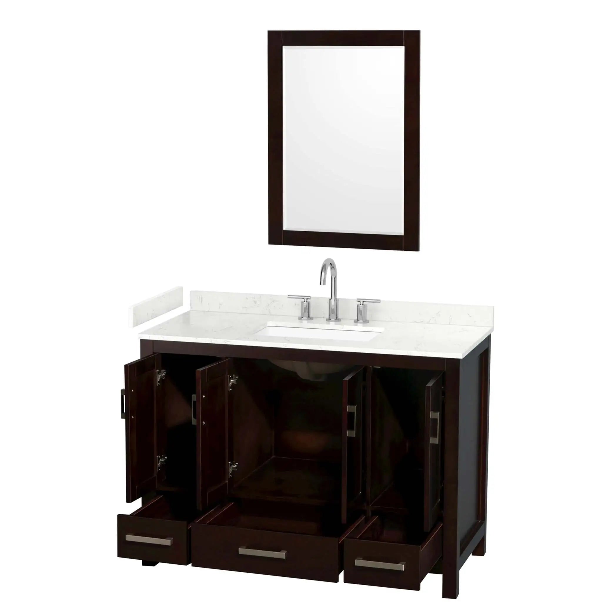 48" Sheffield Single Bathroom Vanity in Espresso with Brushed Chrome Trim & 24" Mirror by Wyndham