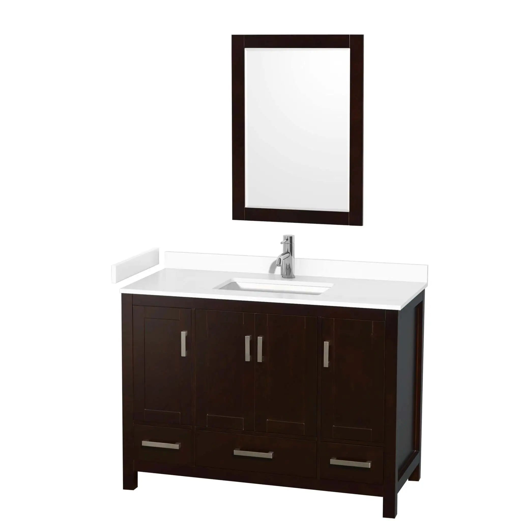 48" Sheffield Single Bathroom Vanity in Espresso with Brushed Chrome Trim & 24" Mirror by Wyndham